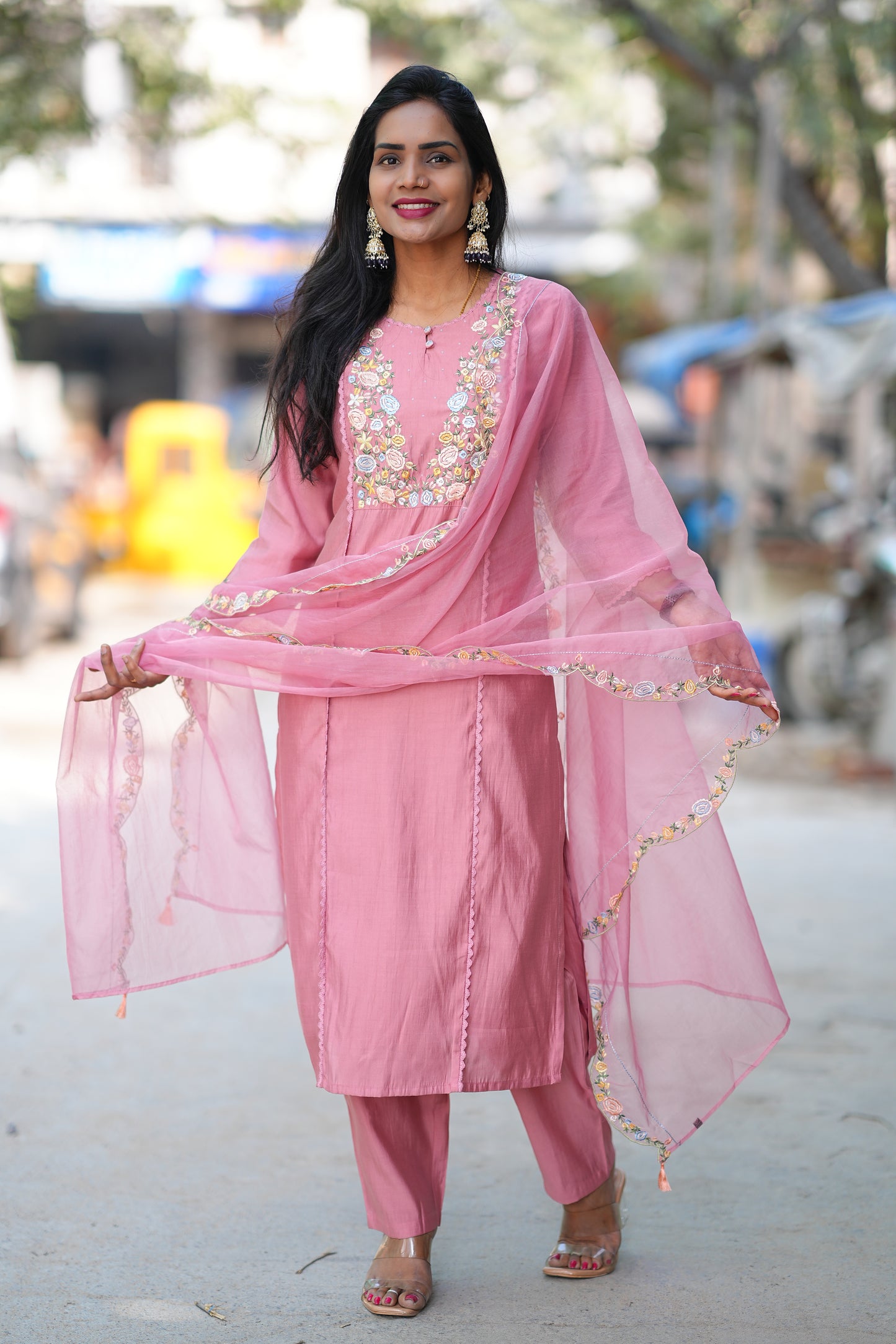 Peach Color Festive Wear 3 Piece Set With Designer Dupatta in Viscose Fabric