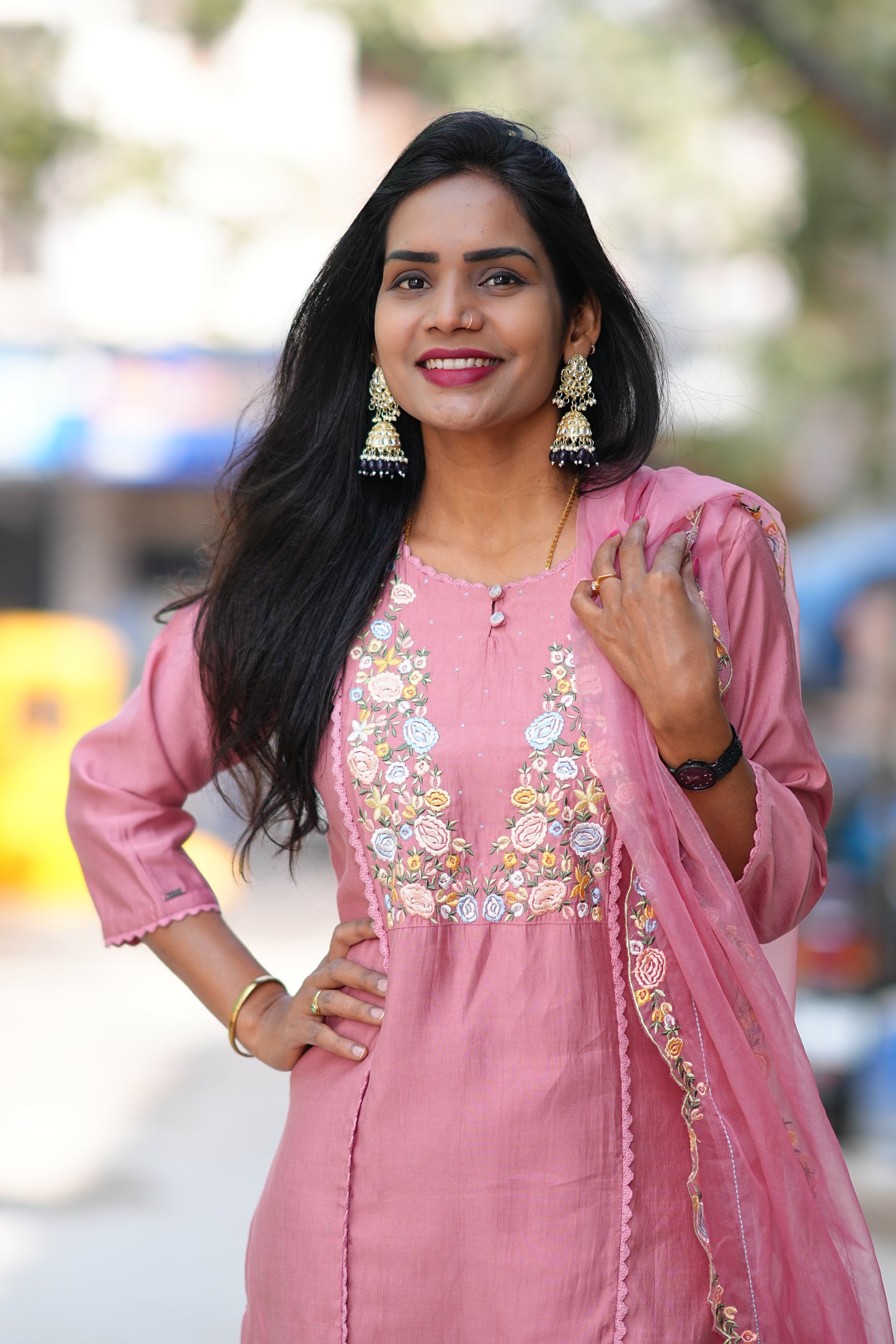 Peach Color Festive Wear 3 Piece Set With Designer Dupatta in Viscose Fabric