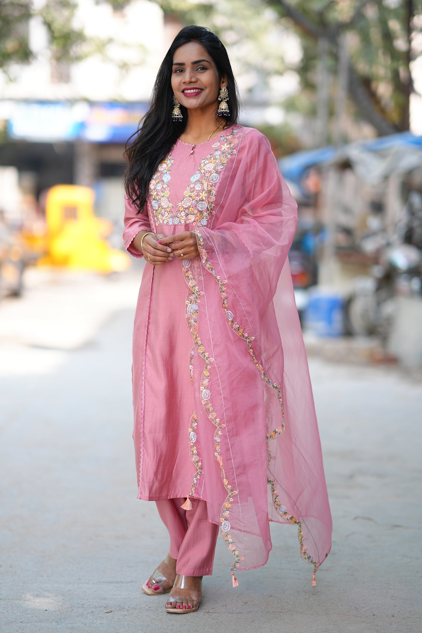 Peach Color Festive Wear 3 Piece Set With Designer Dupatta in Viscose Fabric