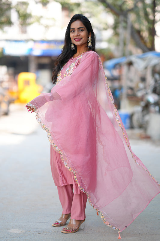 Peach Color Festive Wear 3 Piece Set With Designer Dupatta in Viscose Fabric