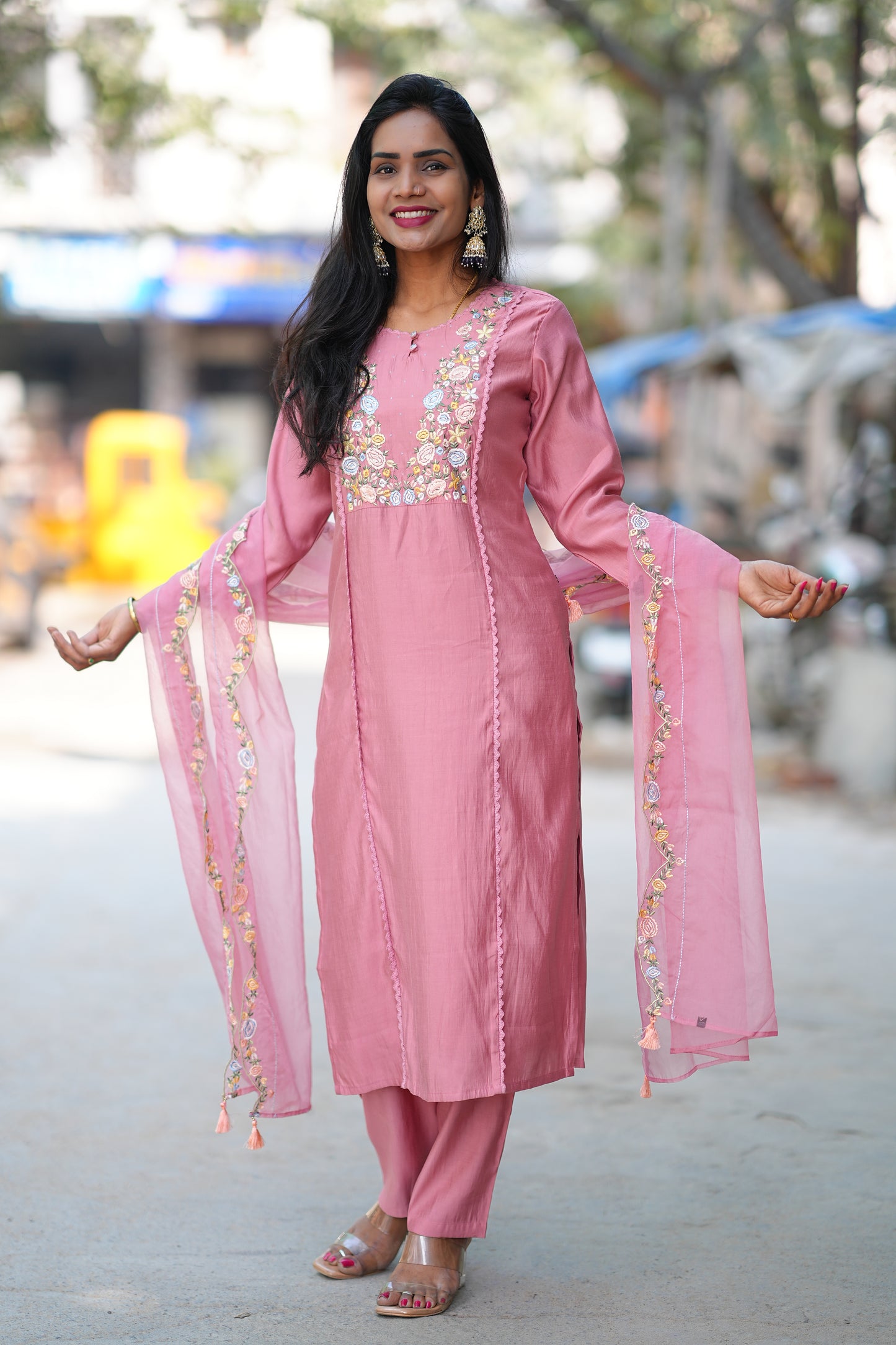 Peach Color Festive Wear 3 Piece Set With Designer Dupatta in Viscose Fabric