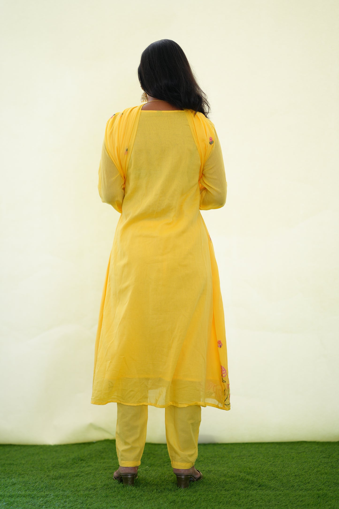 Yellow Color Mul Cotton 3 Piece Set With Embroidery Work and Complete Lining