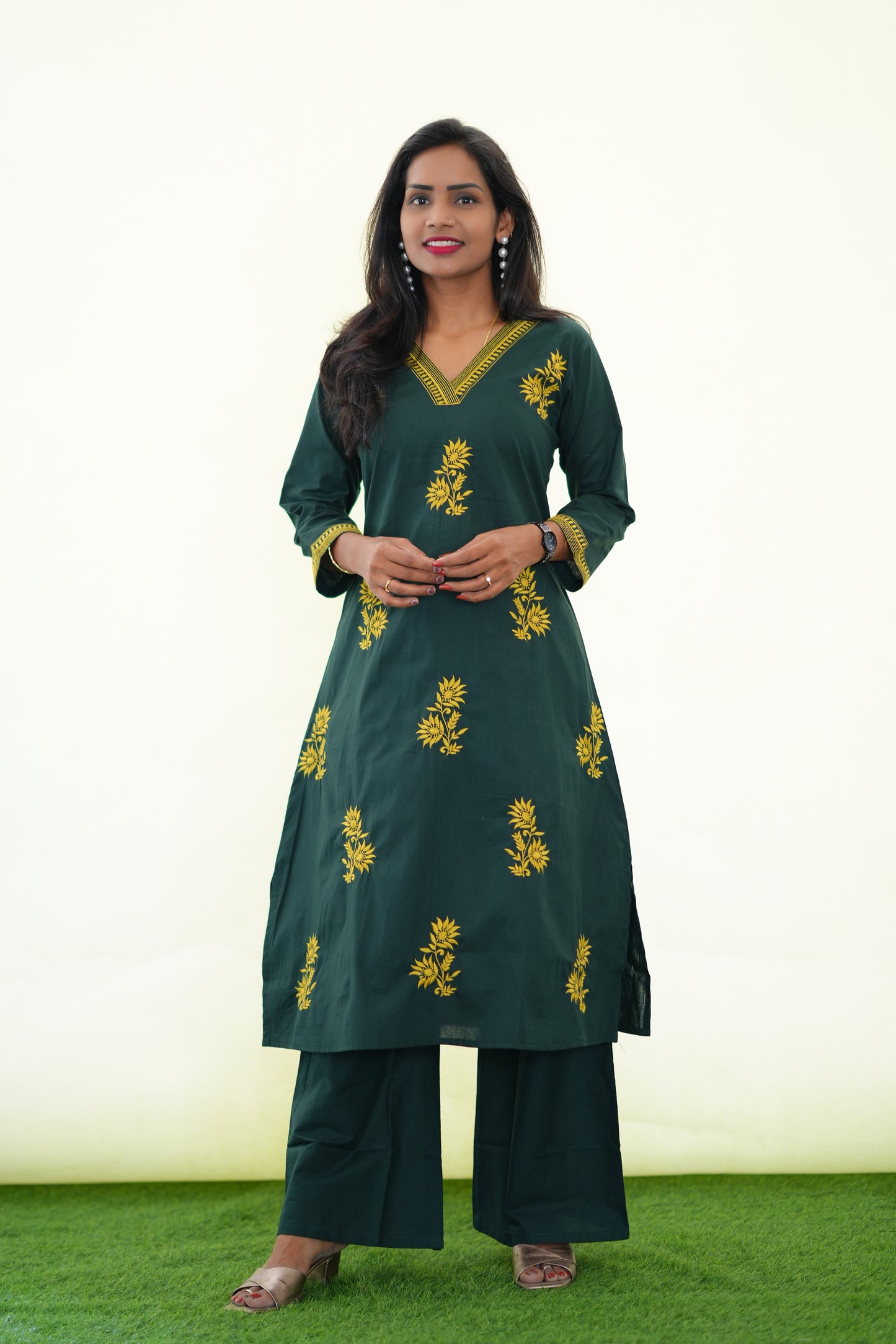Emerald Green Jaipur Cotton Cordset With Embriodary work