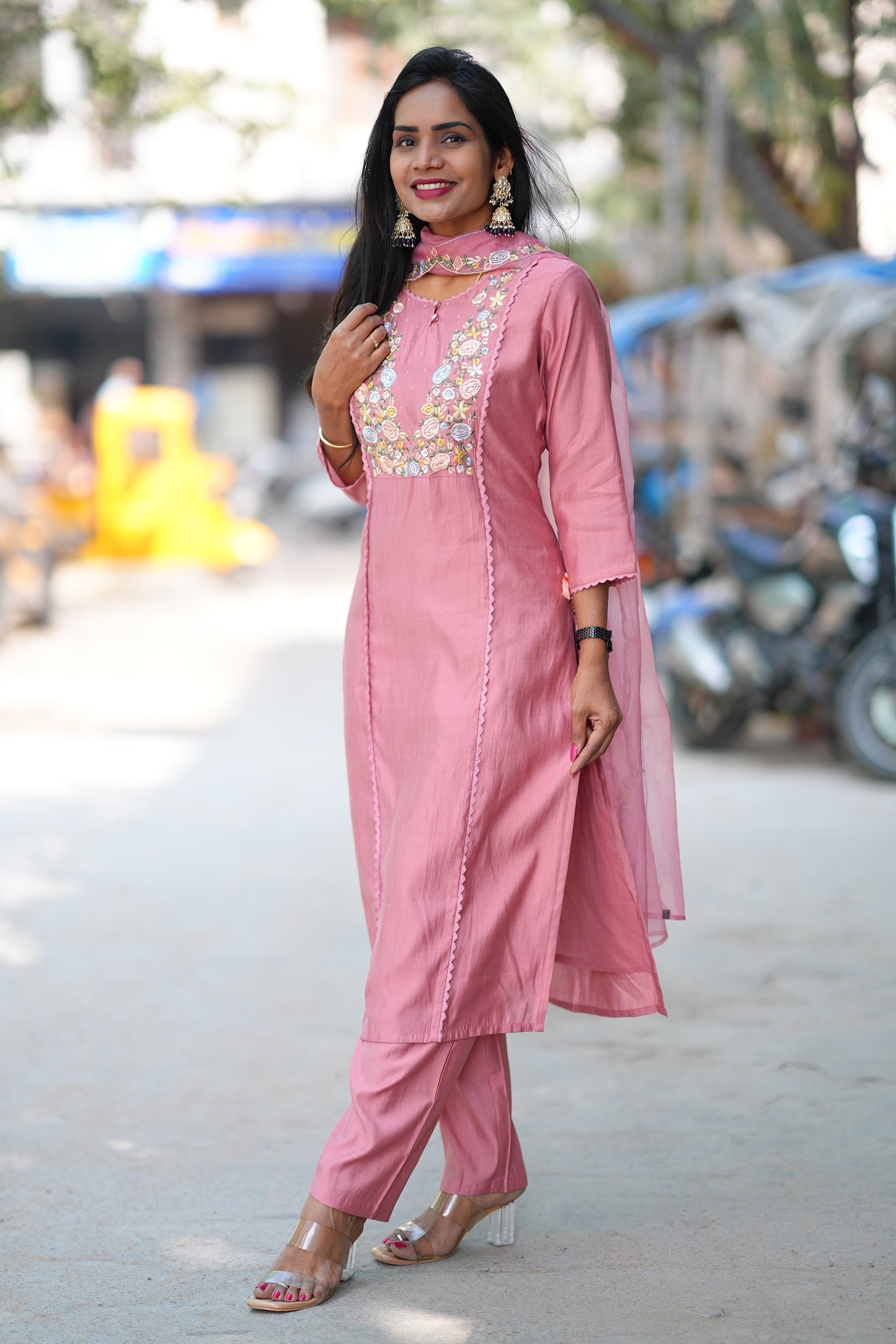 Peach Color Festive Wear 3 Piece Set With Designer Dupatta in Viscose Fabric