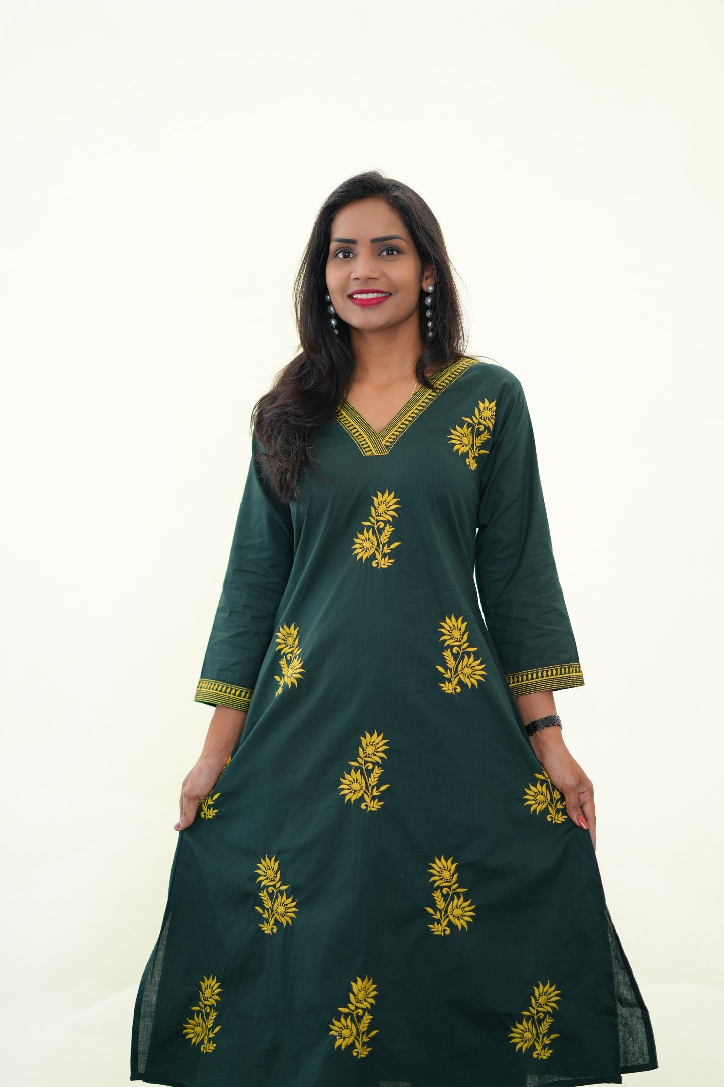 Emerald Green Jaipur Cotton Cordset With Embriodary work