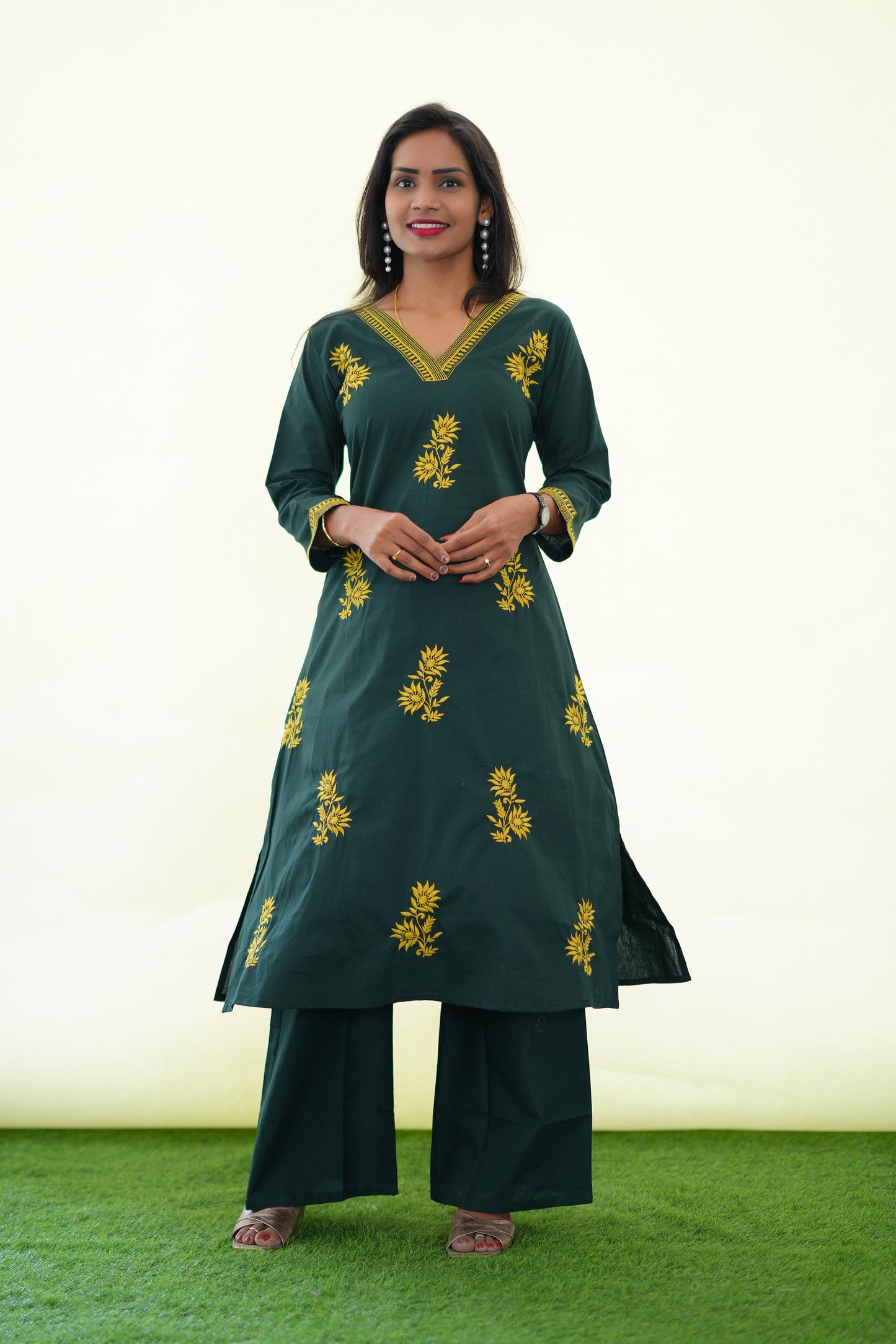 Emerald Green Jaipur Cotton Cordset With Embriodary work