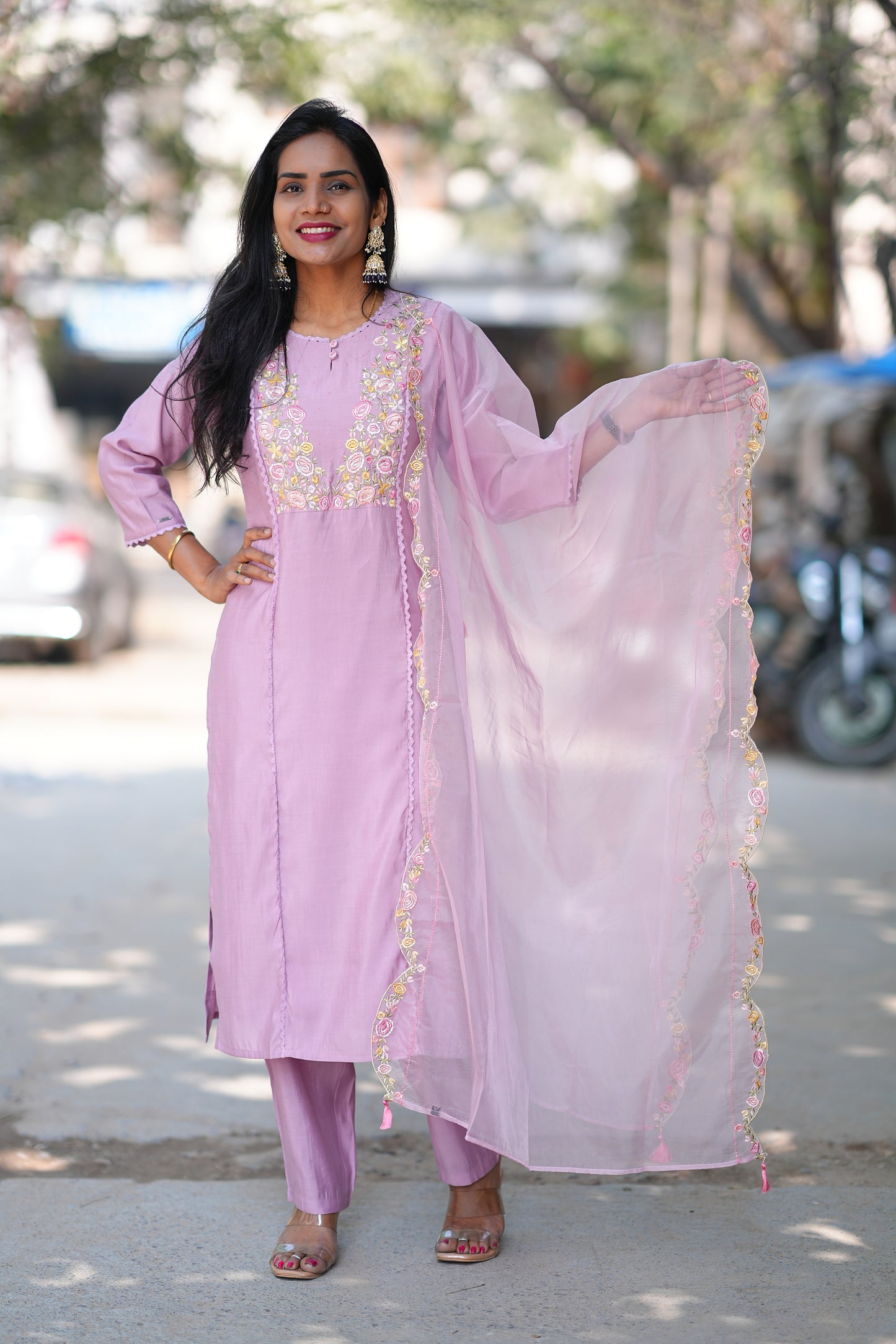 Lavender Color Festive Wear 3 Piece Set With Designer Dupatta in Viscose Fabric