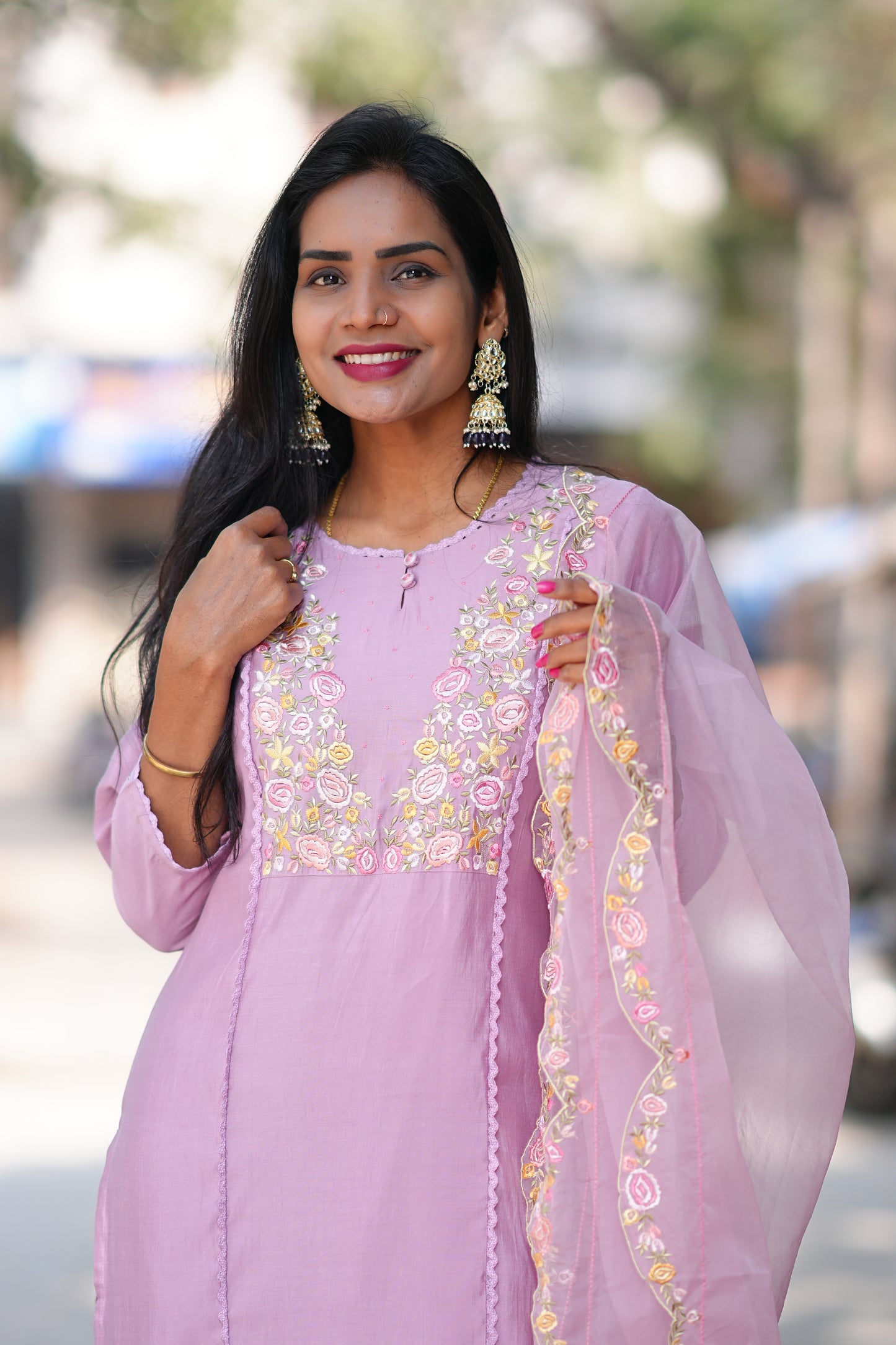 Lavender Color Festive Wear 3 Piece Set With Designer Dupatta in Viscose Fabric