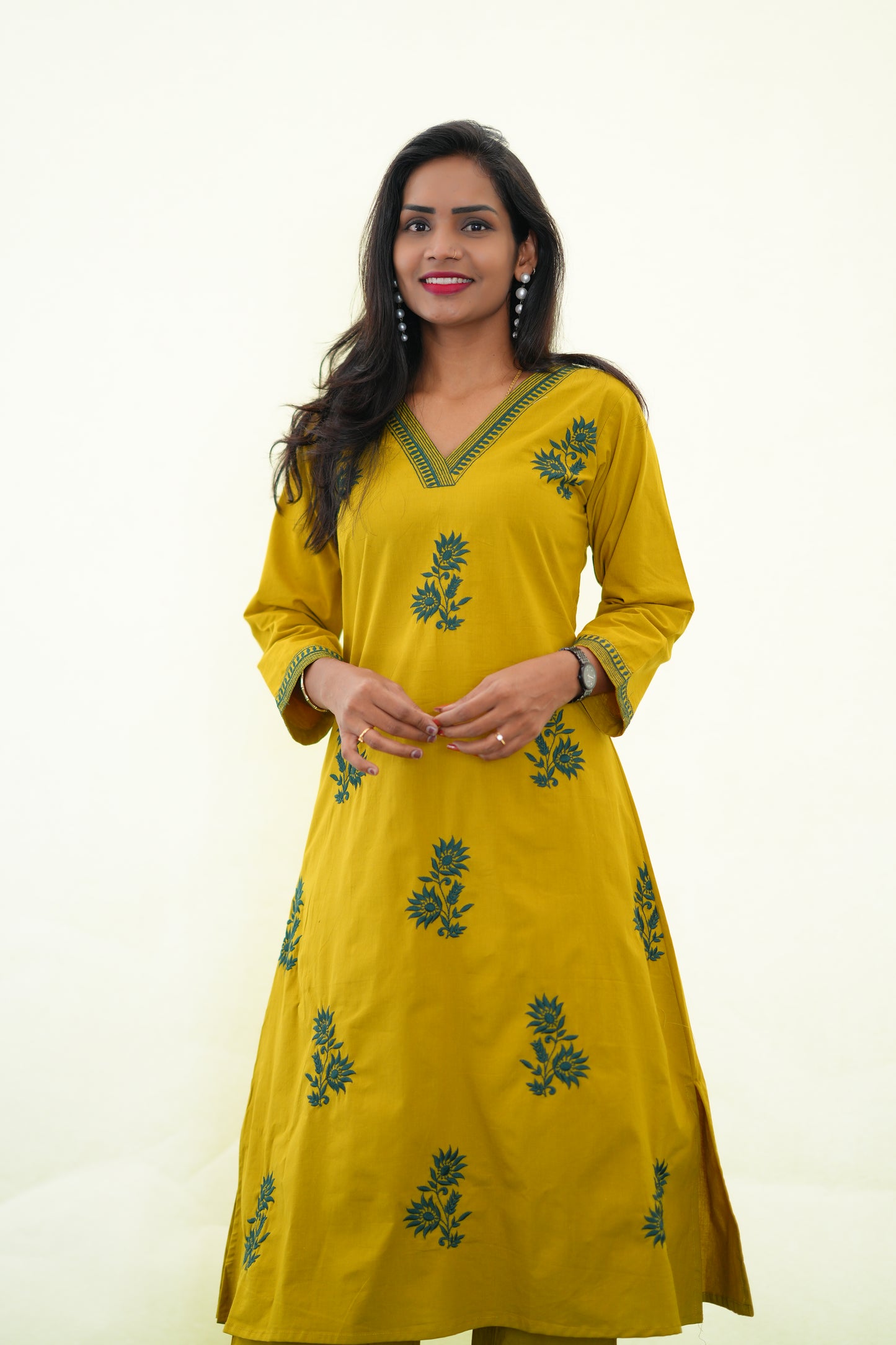 Mustard Yellow Jaipur Cotton Cordset With Embroidery work