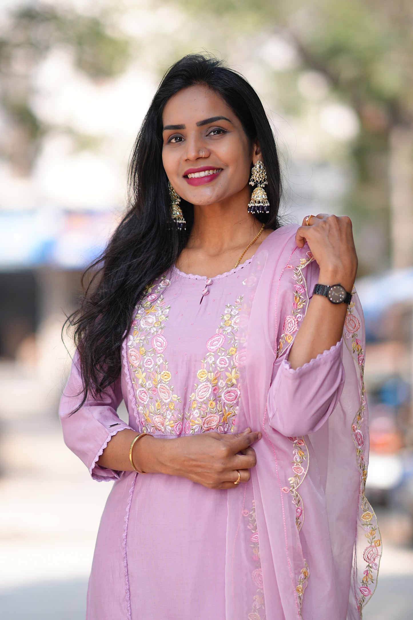 Lavender Color Festive Wear 3 Piece Set With Designer Dupatta in Viscose Fabric