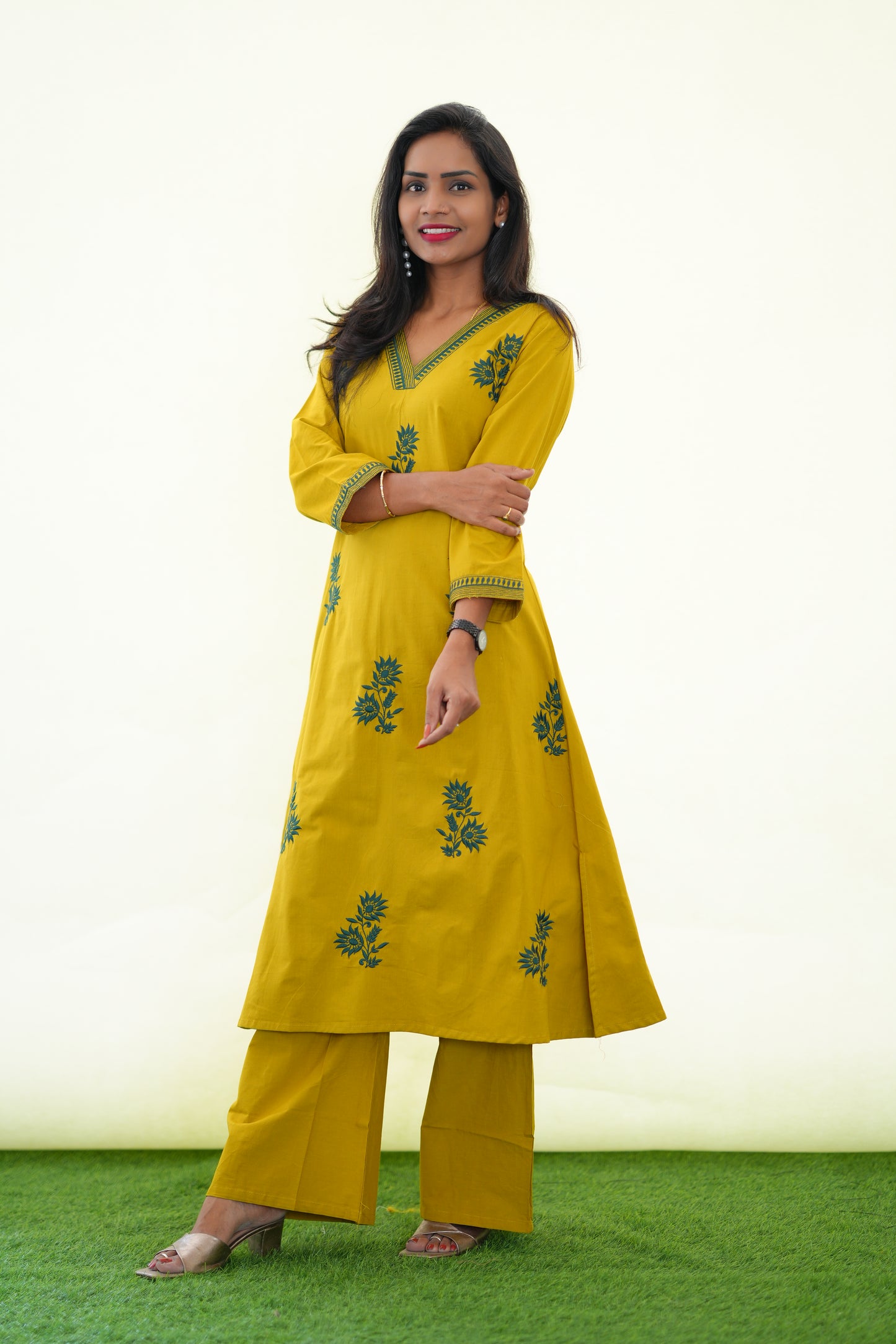 Mustard Yellow Jaipur Cotton Cordset With Embroidery work