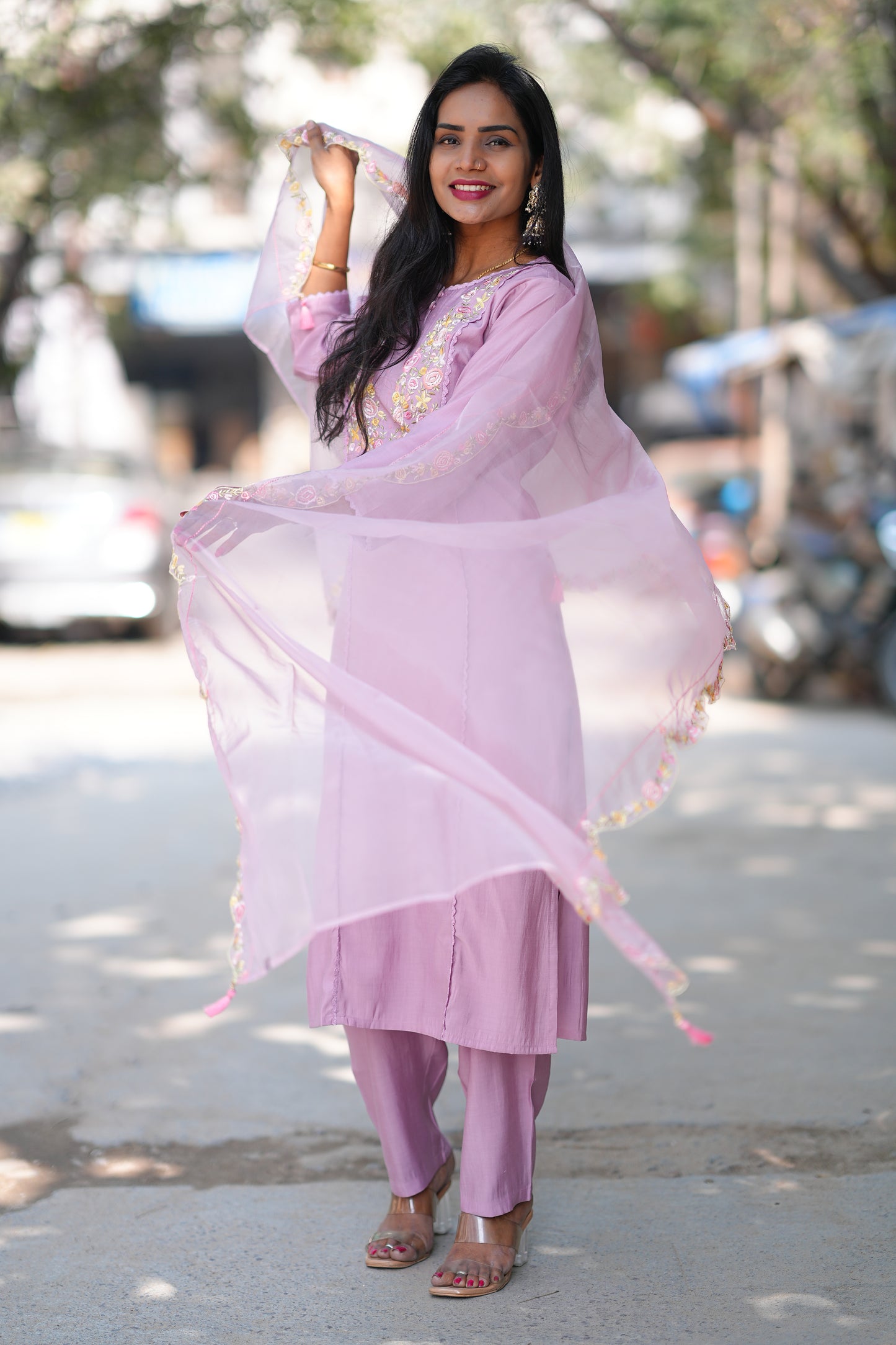 Lavender Color Festive Wear 3 Piece Set With Designer Dupatta in Viscose Fabric