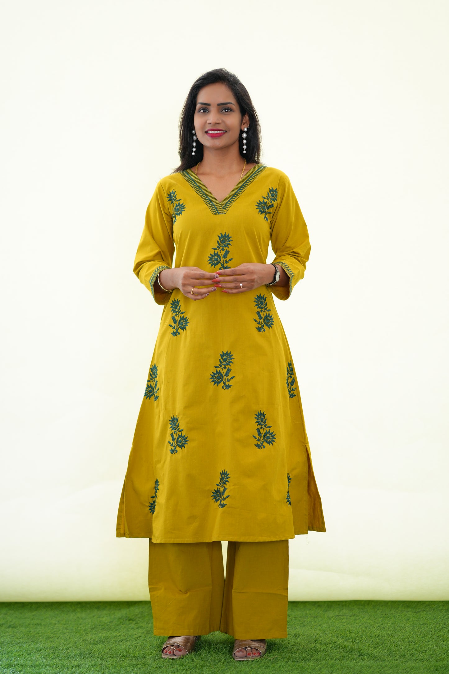 Mustard Yellow Jaipur Cotton Cordset With Embroidery work