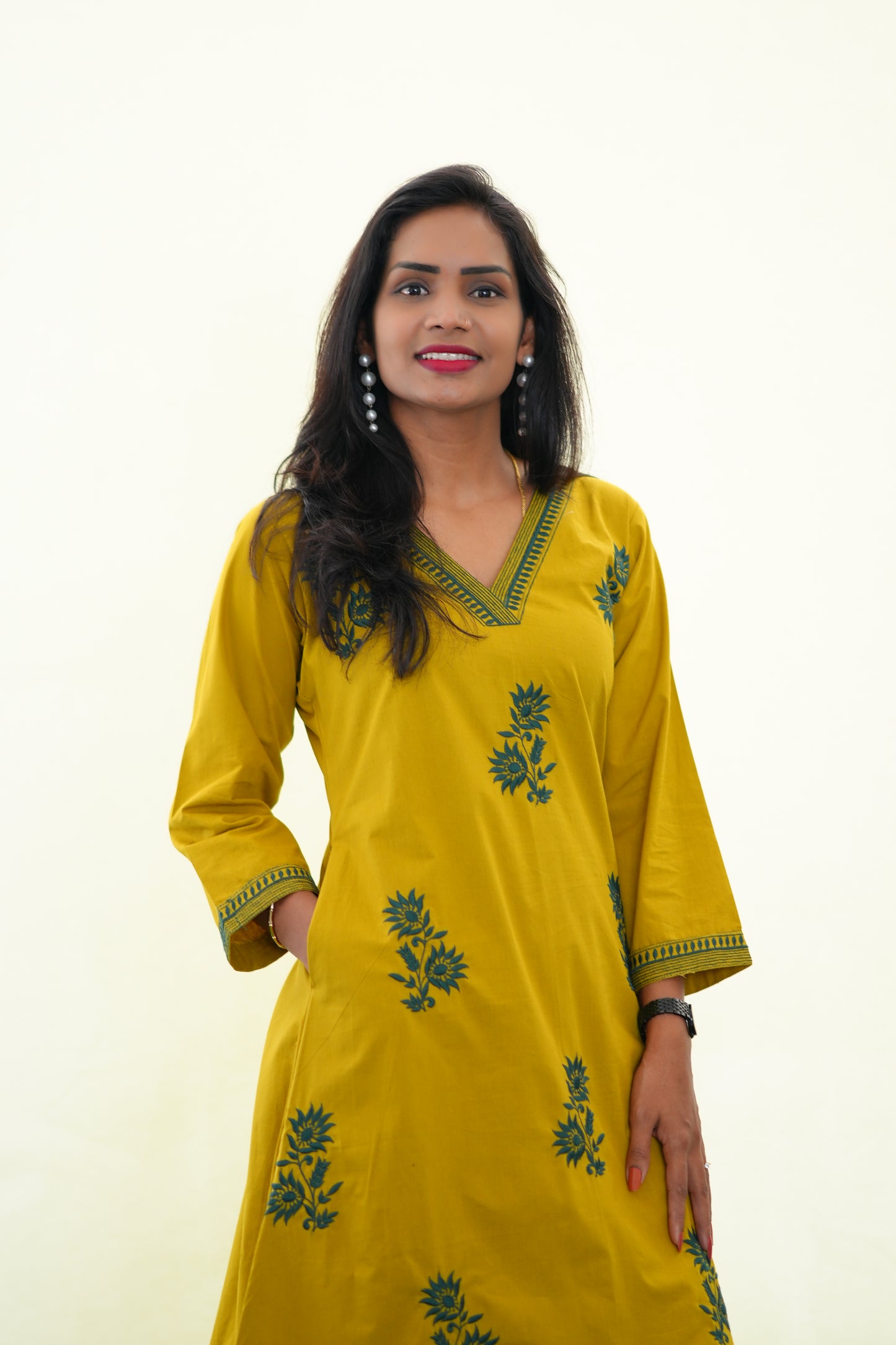 Mustard Yellow Jaipur Cotton Cordset With Embroidery work