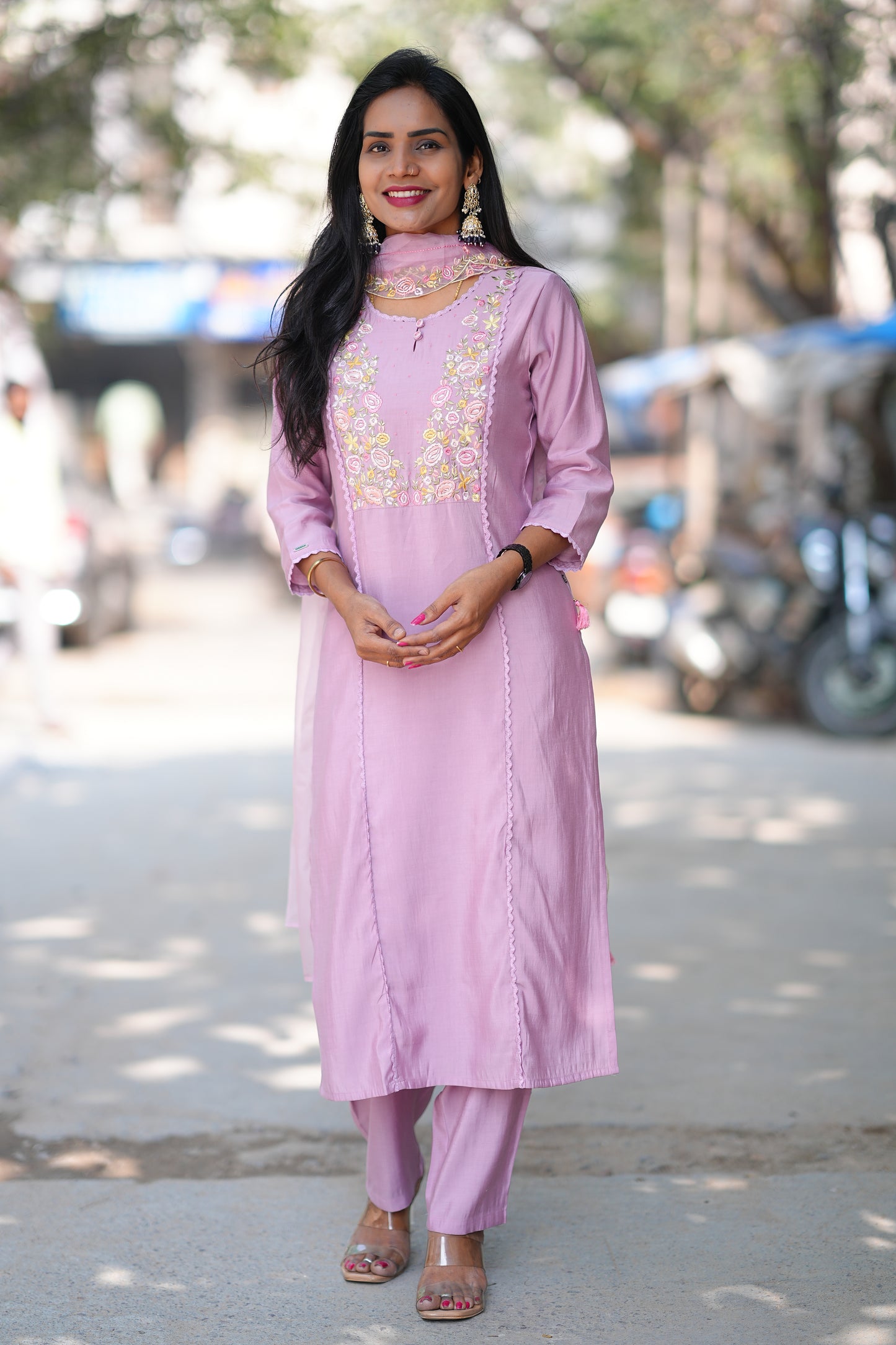 Lavender Color Festive Wear 3 Piece Set With Designer Dupatta in Viscose Fabric