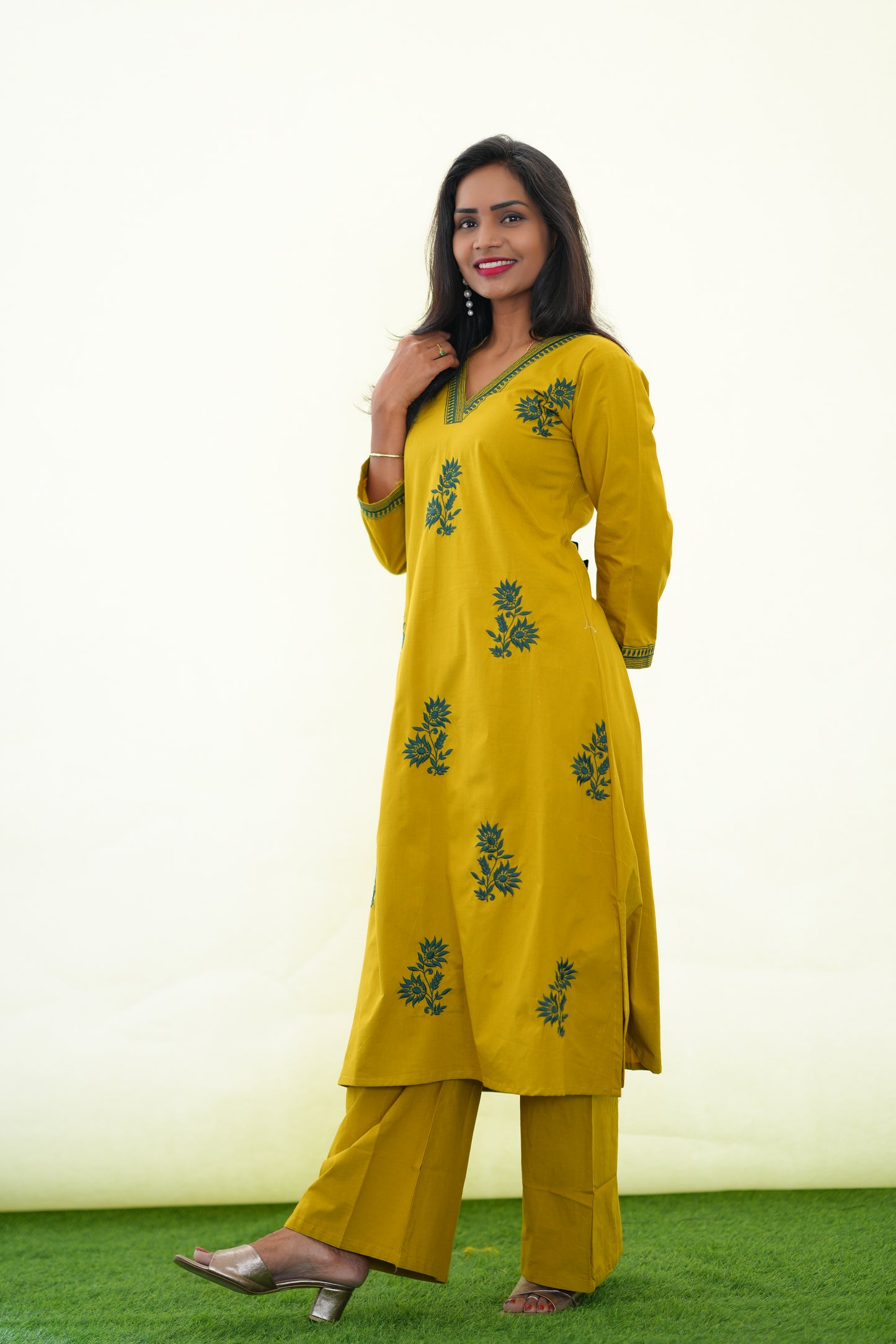 Mustard Yellow Jaipur Cotton Cordset With Embroidery work