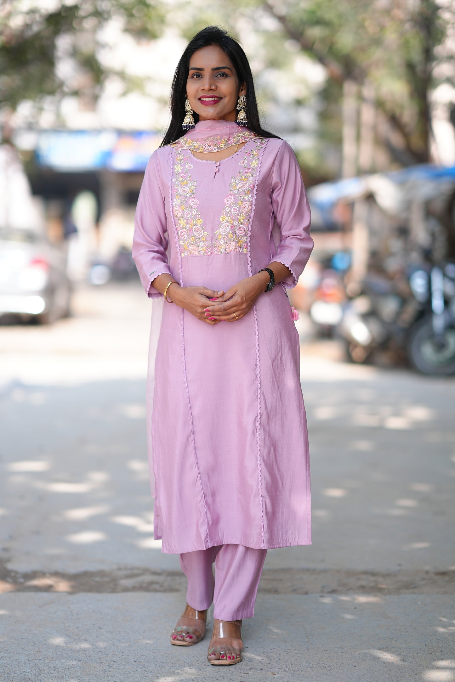 Lavender Color Festive Wear 3 Piece Set With Designer Dupatta in Viscose Fabric