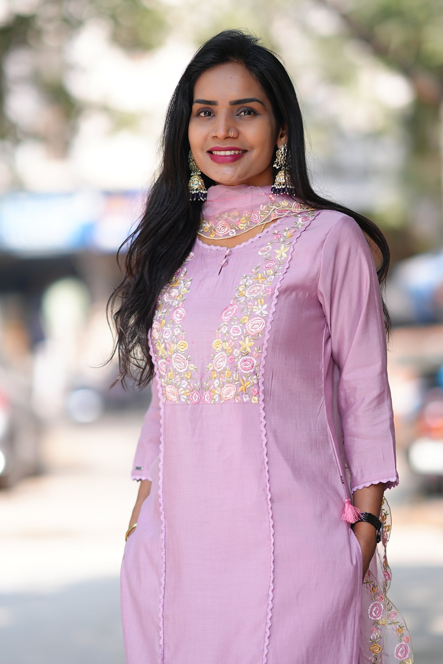 Lavender Color Festive Wear 3 Piece Set With Designer Dupatta in Viscose Fabric