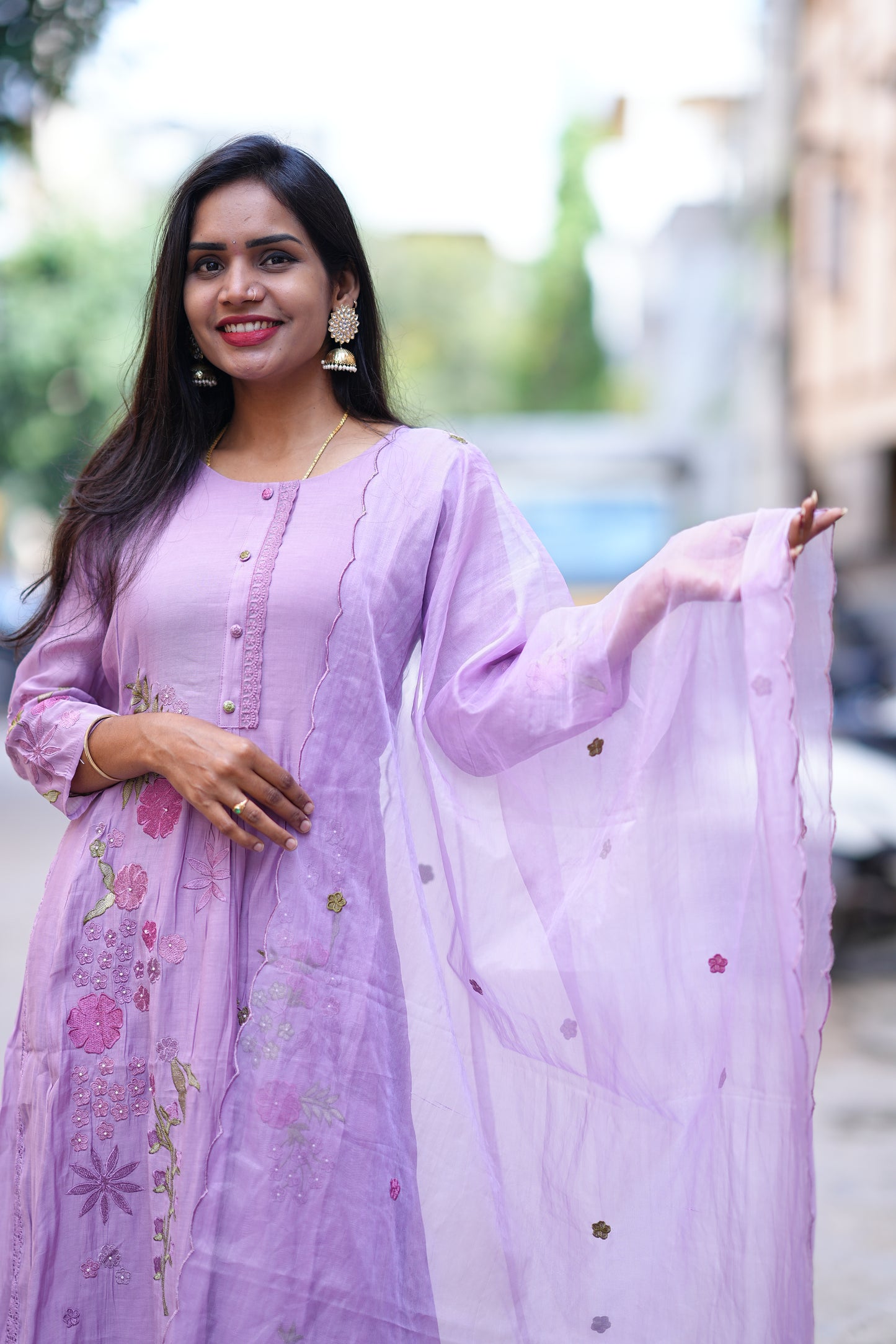 Purple Color Mul Chandher Designer 3 Piece Set