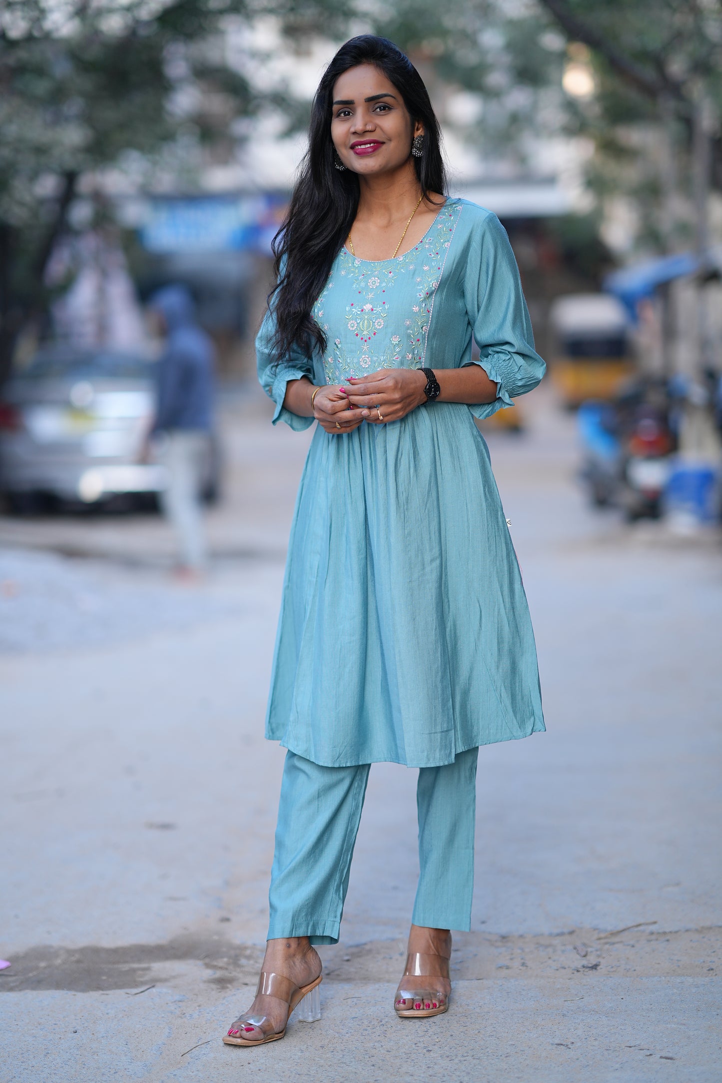 Sky Blue Color Party Wear Cordset