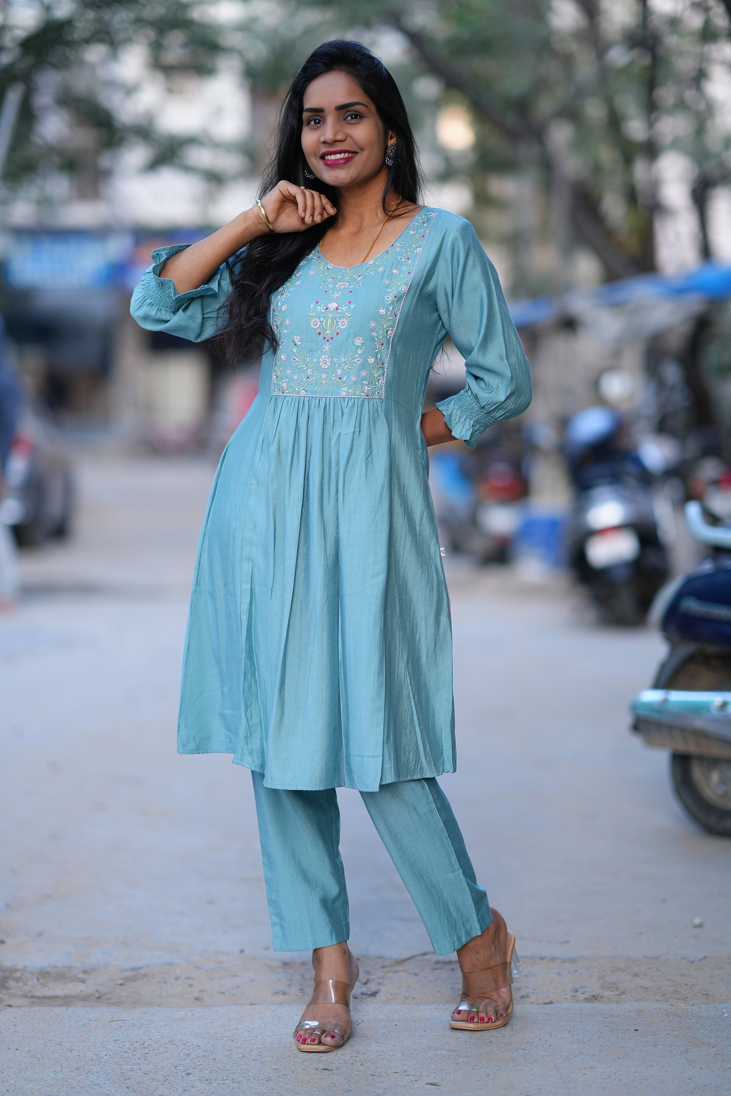 Sky Blue Color Party Wear Cordset