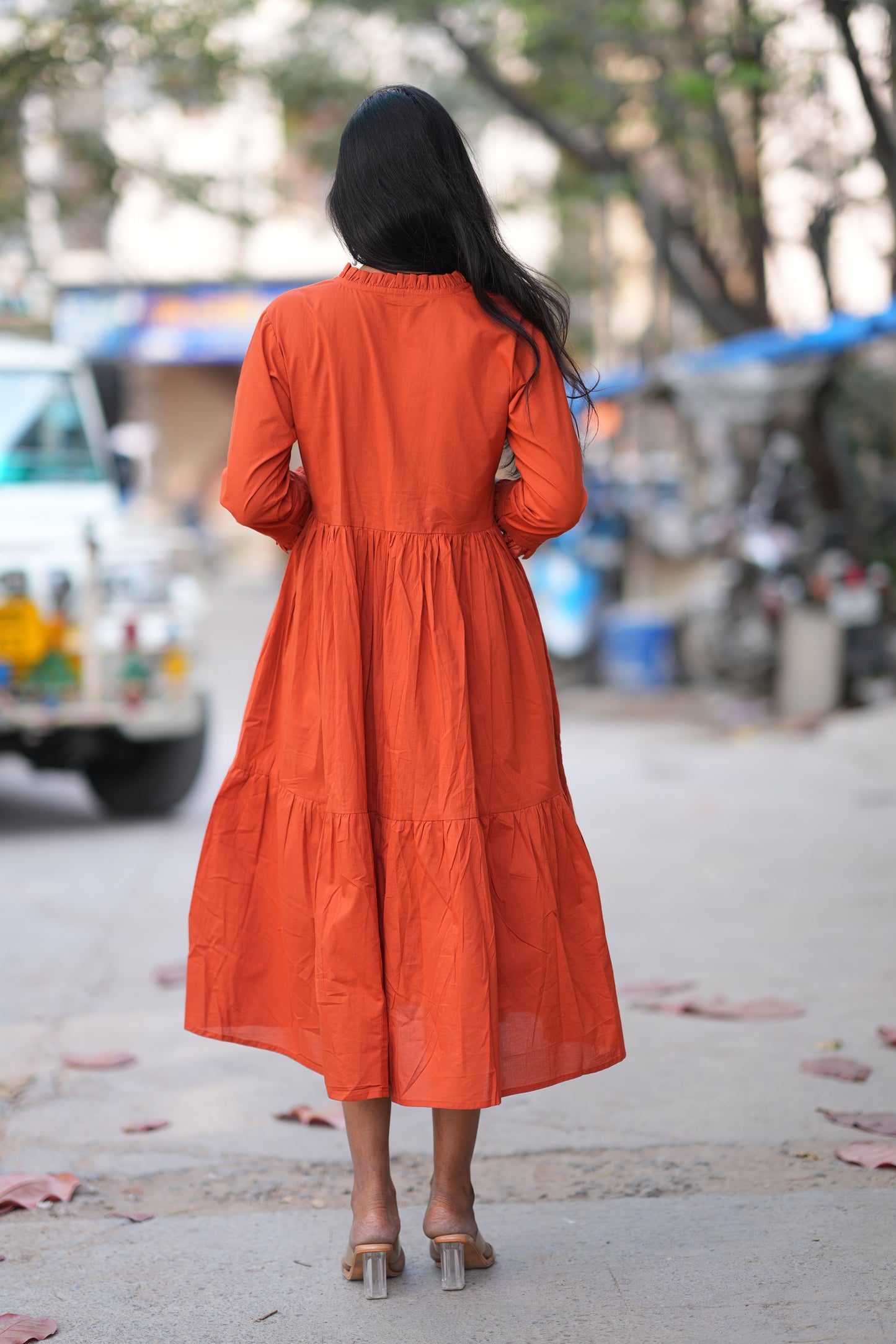 Jaipur Cotton Orange Colour Frock With Embroidery Work