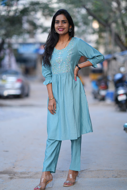 Sky Blue Color Party Wear Cordset