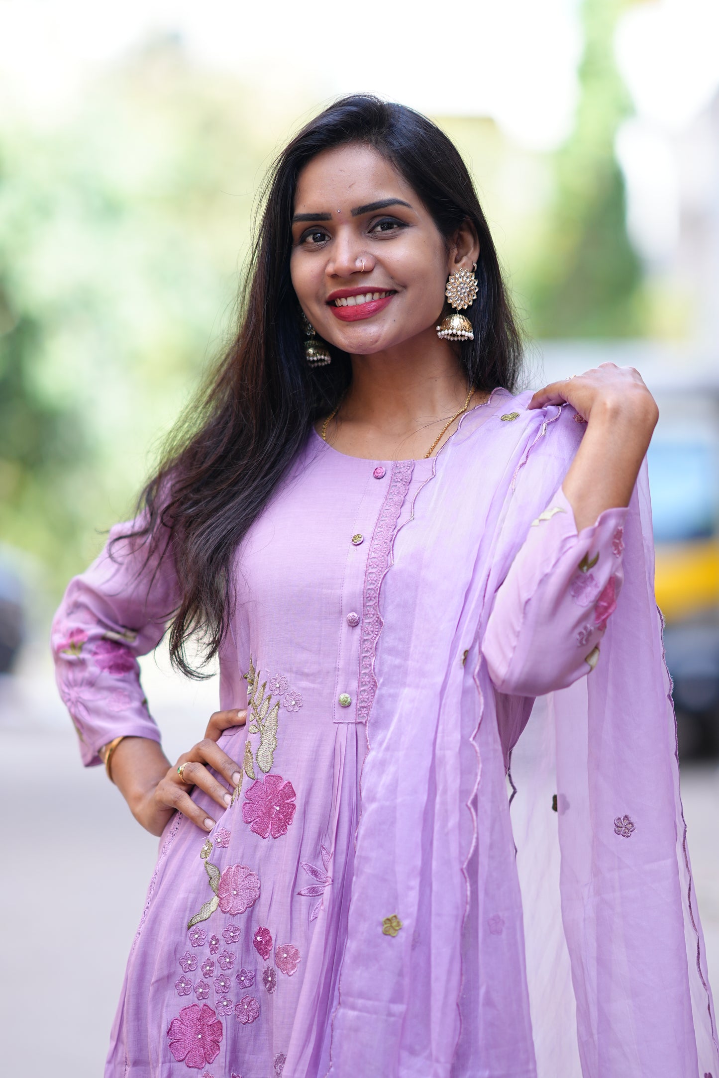 Purple Color Mul Chandher Designer 3 Piece Set