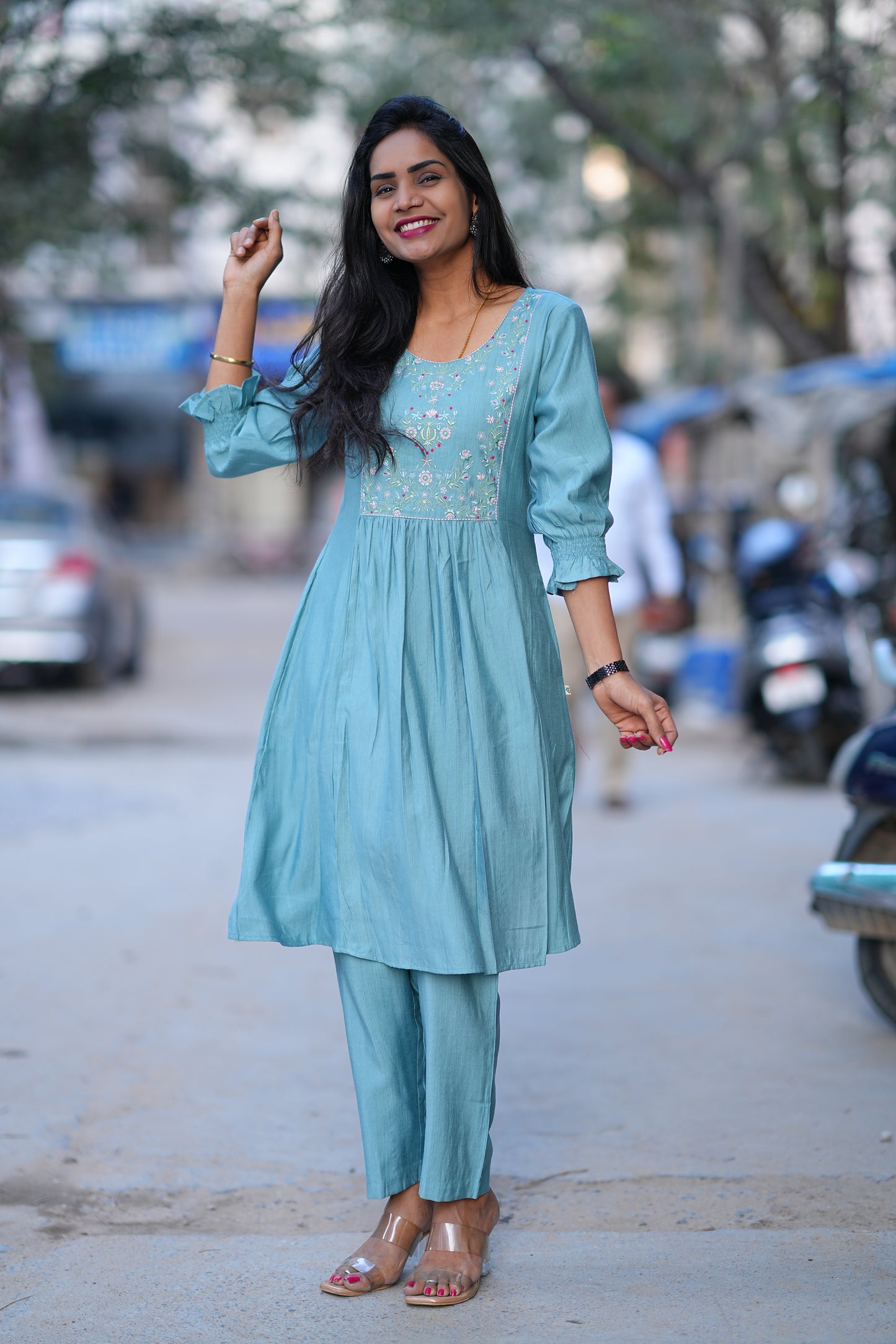 Sky Blue Color Party Wear Cordset