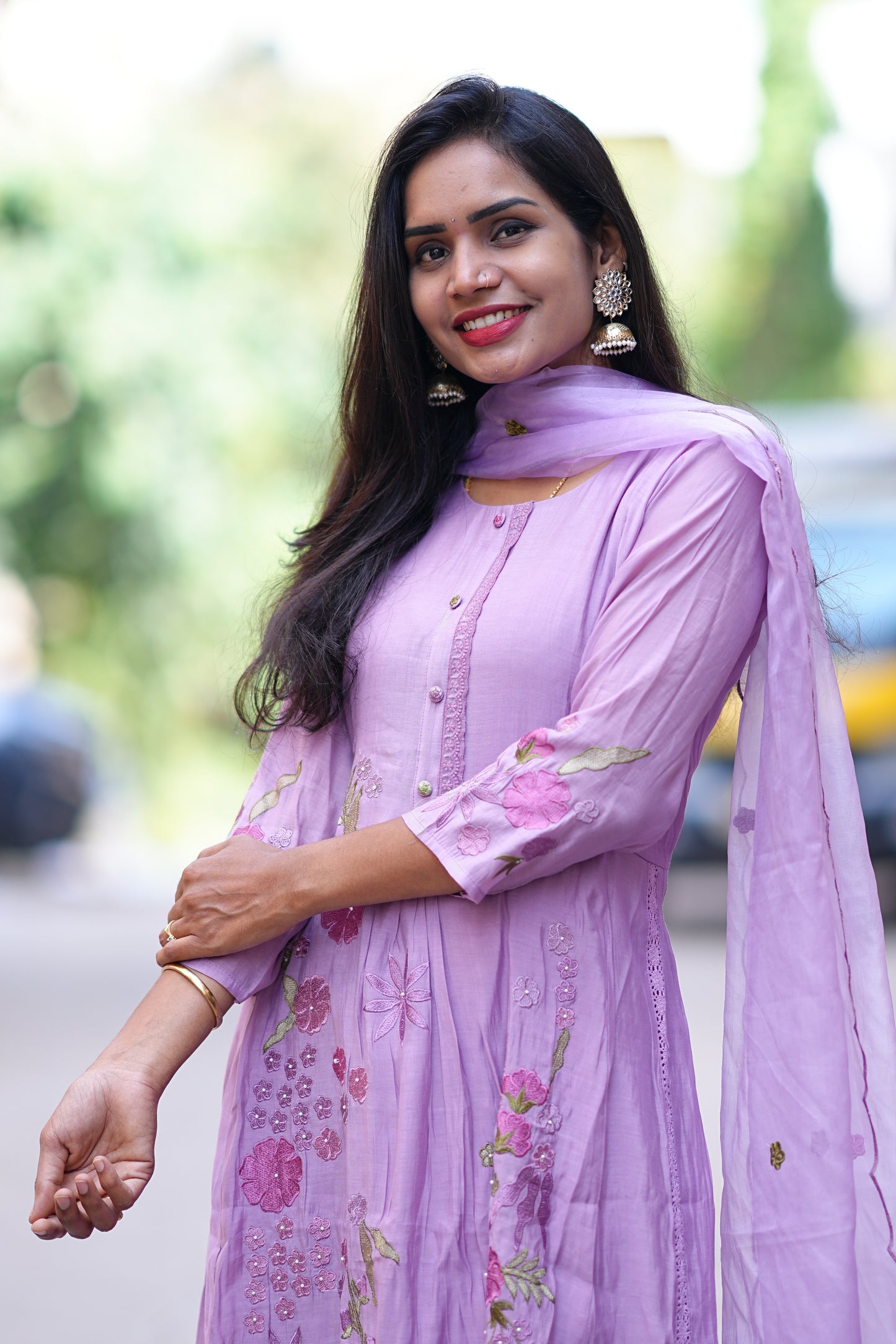 Purple Color Mul Chandher Designer 3 Piece Set