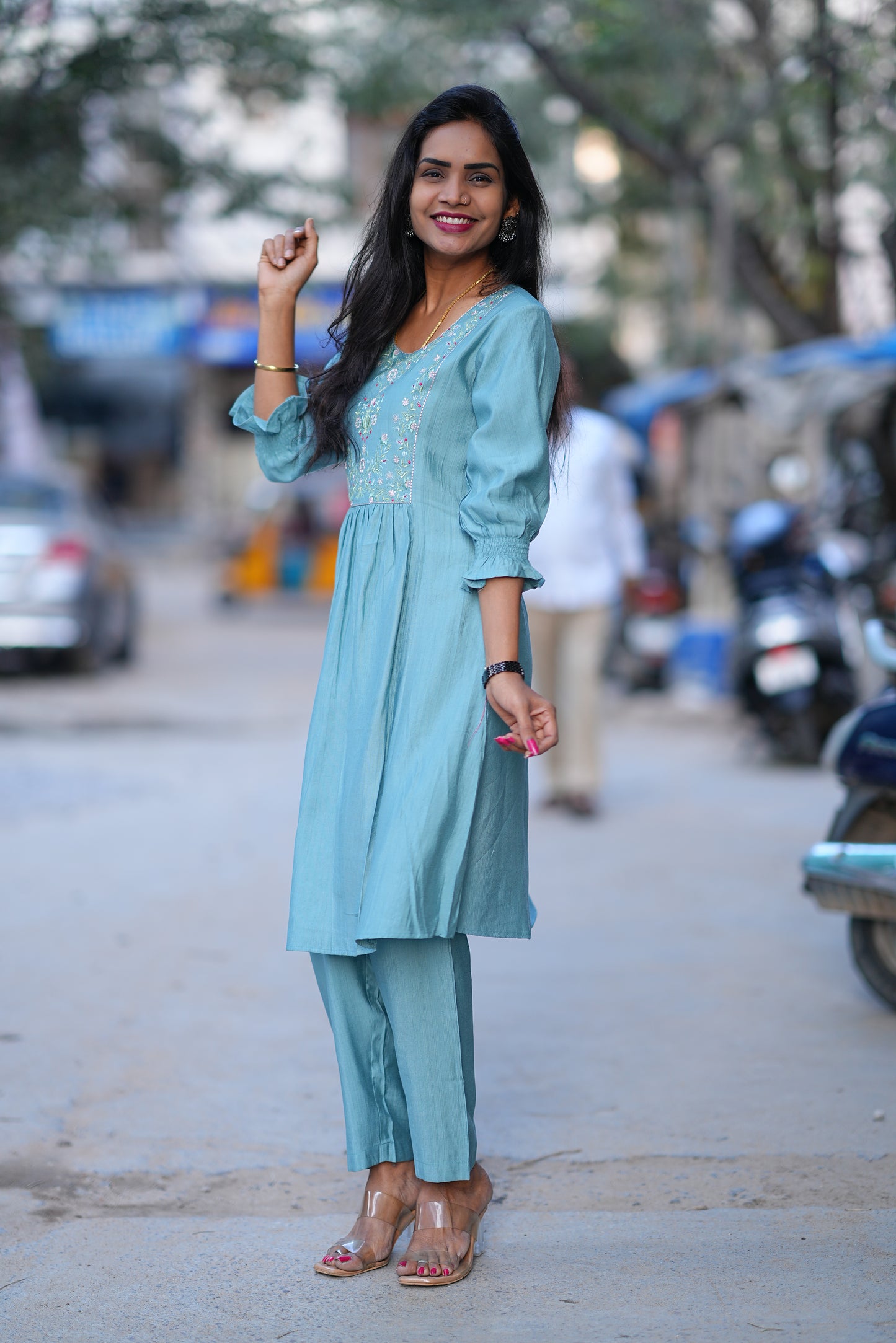 Sky Blue Color Party Wear Cordset