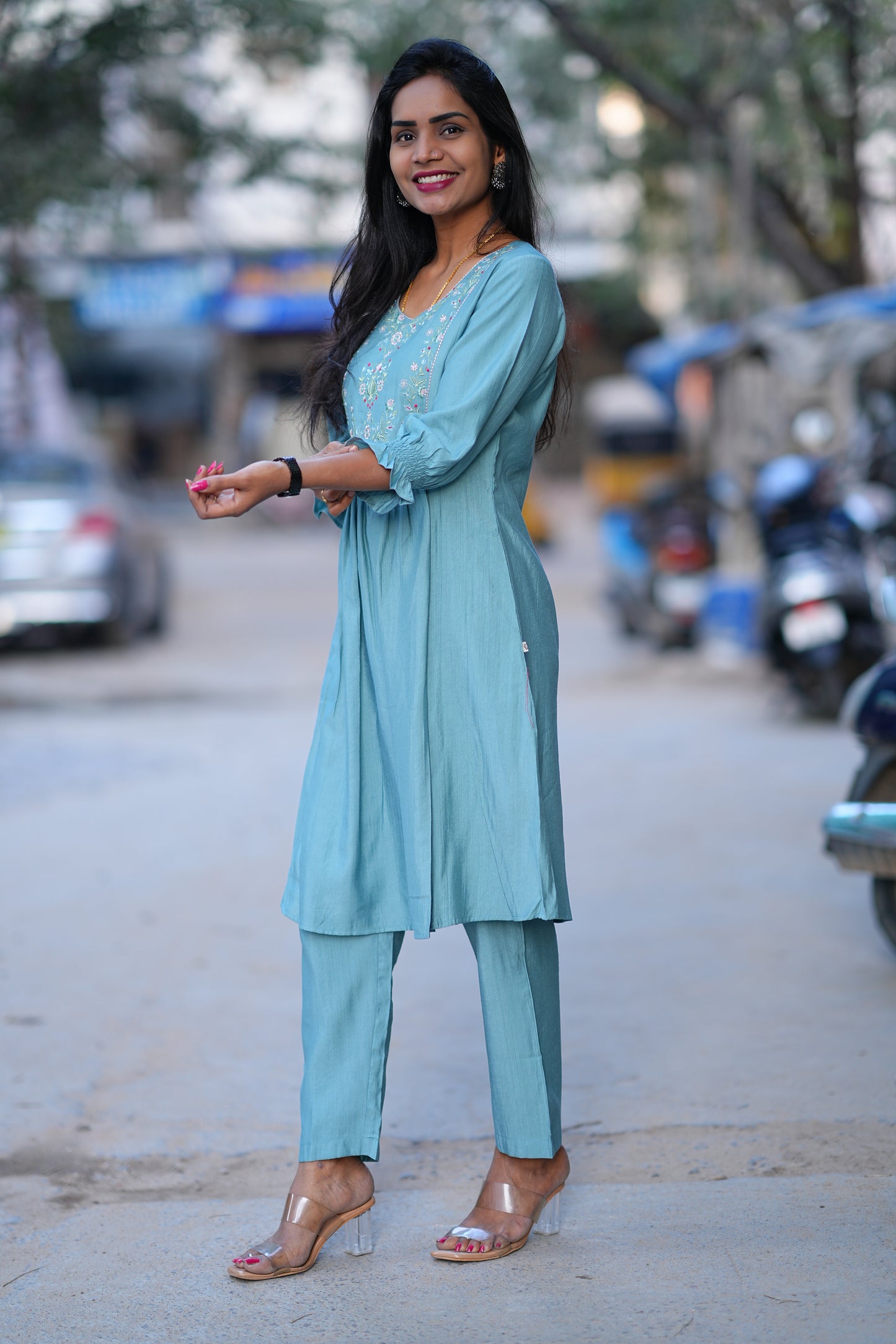 Sky Blue Color Party Wear Cordset