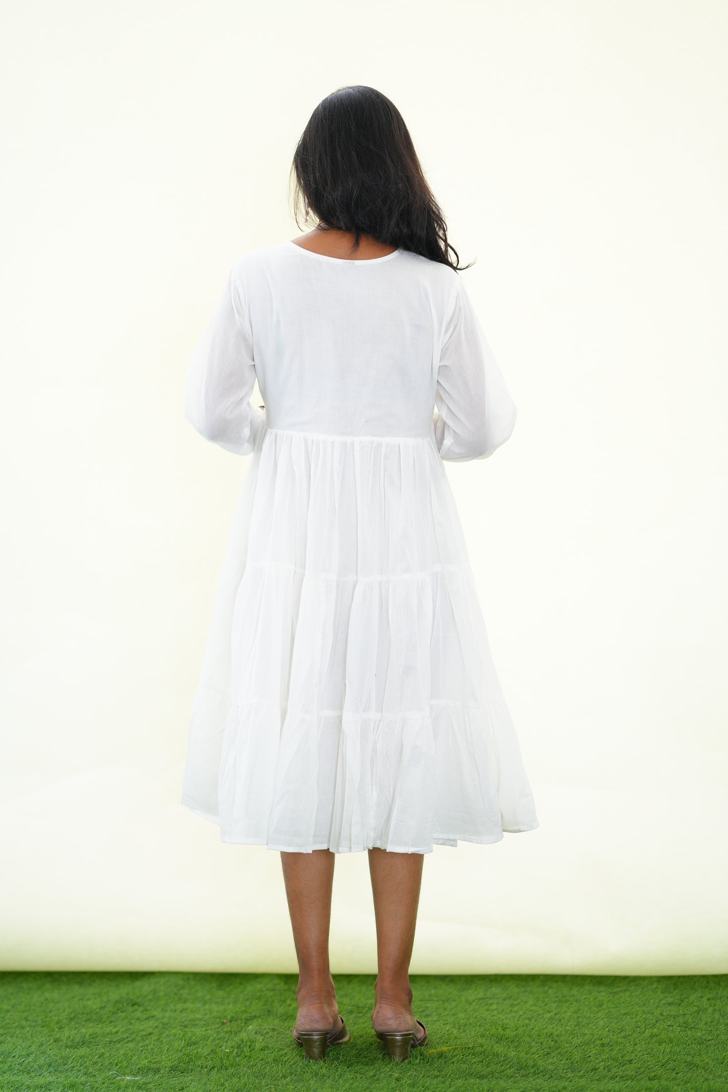 White Mul Cotton Frock With Embroidery work and Complete Lining