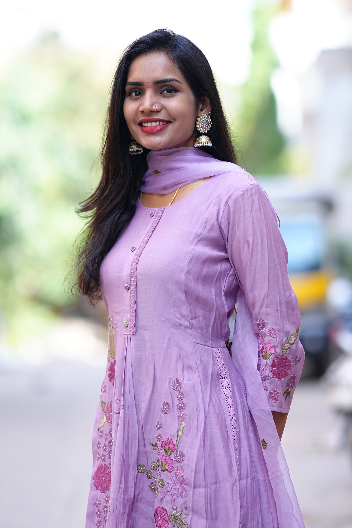 Purple Color Mul Chandher Designer 3 Piece Set