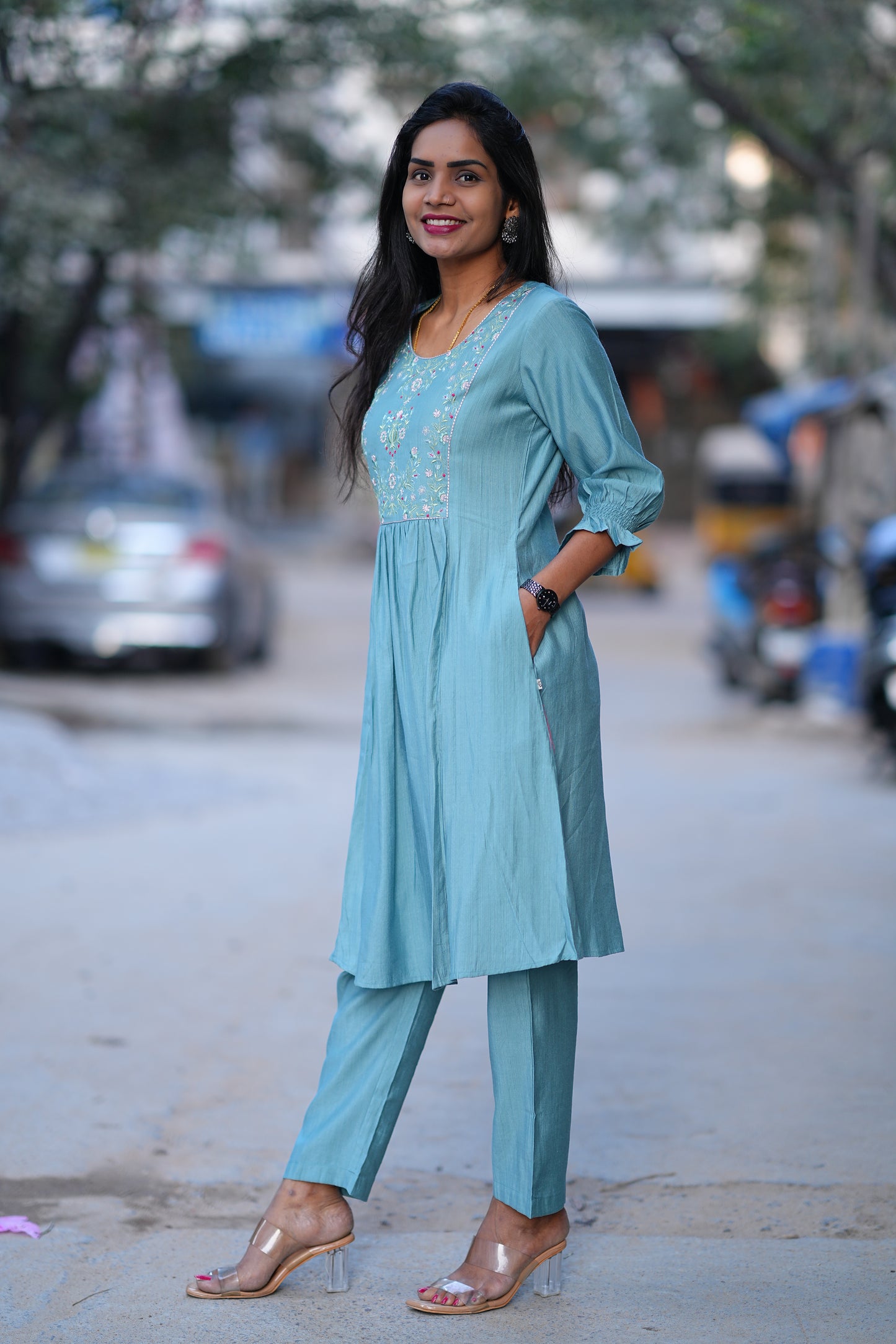 Sky Blue Color Party Wear Cordset