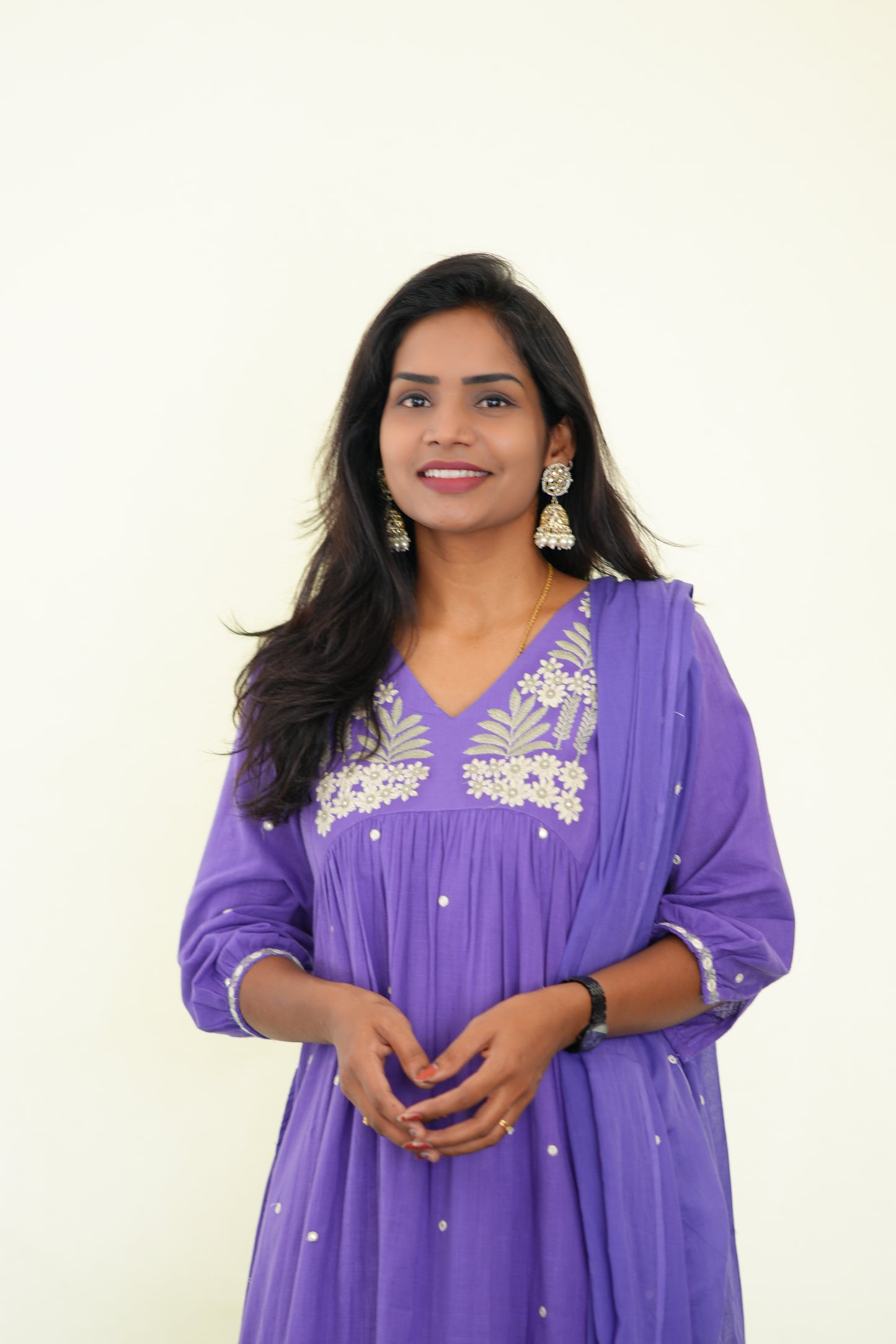 Purple Color Jaipuri Slub Cotton 3 Piece Set With Plazo Pant and Complete Lining