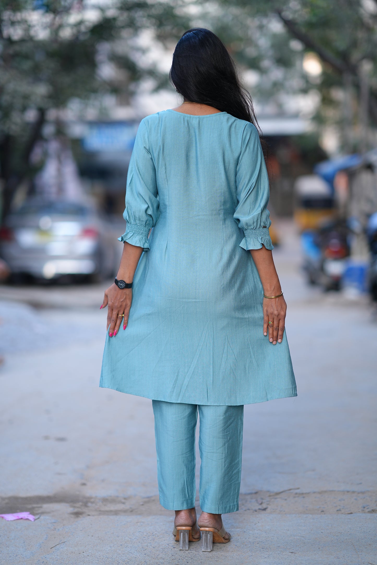 Sky Blue Color Party Wear Cordset