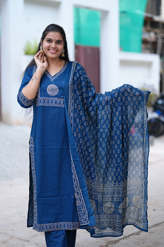 Jaipur Cotton Blue Color 3 Piece Set