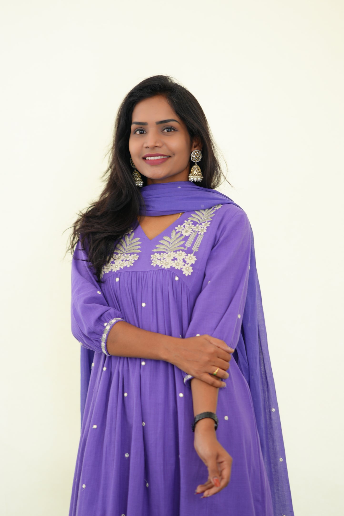 Purple Color Jaipuri Slub Cotton 3 Piece Set With Plazo Pant and Complete Lining