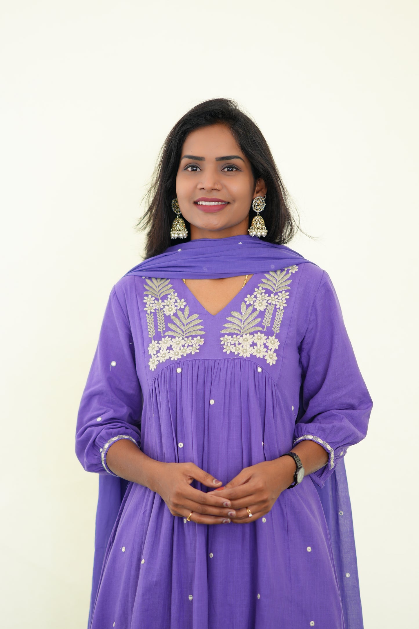 Purple Color Jaipuri Slub Cotton 3 Piece Set With Plazo Pant and Complete Lining