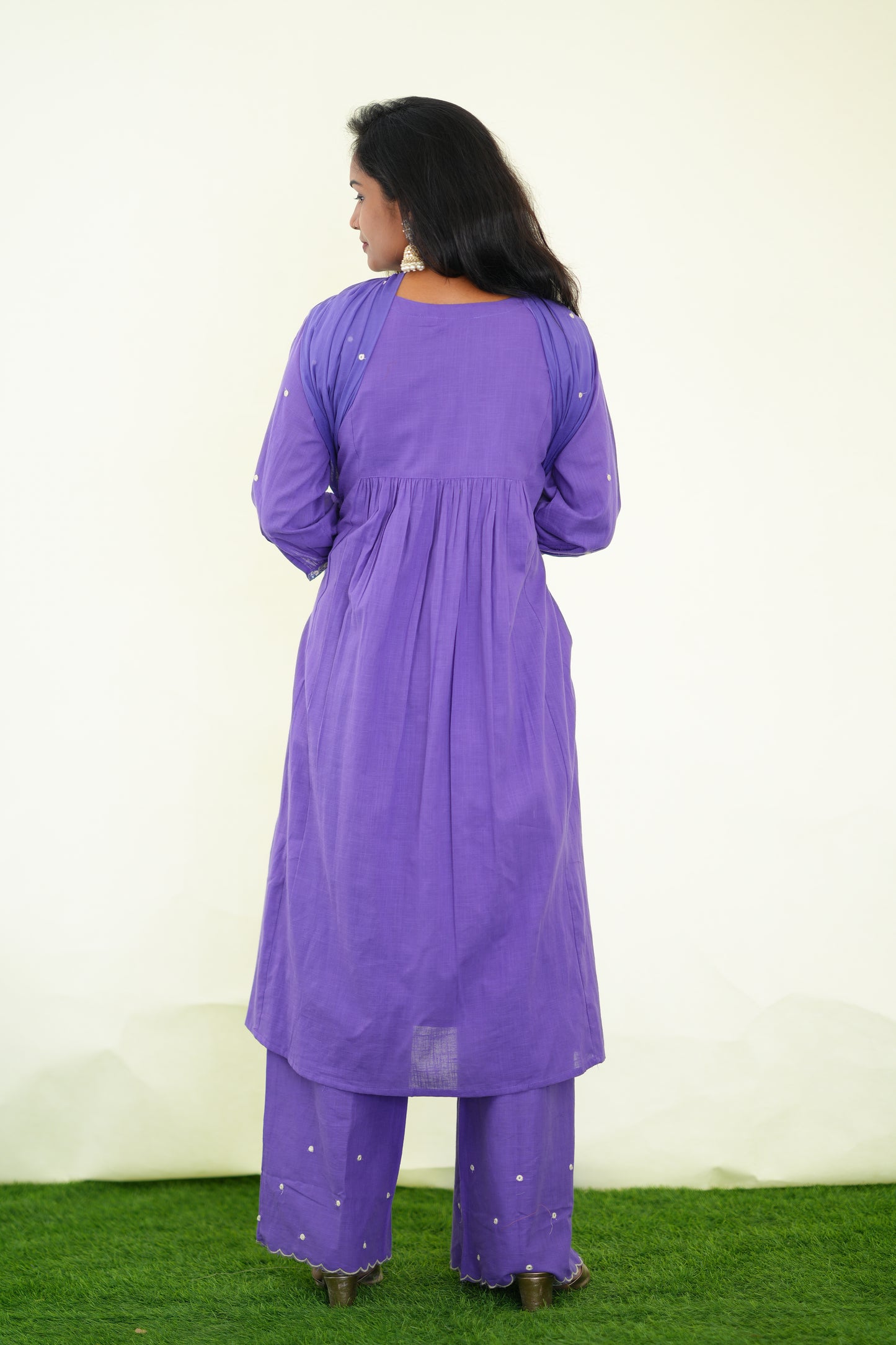 Purple Color Jaipuri Slub Cotton 3 Piece Set With Plazo Pant and Complete Lining