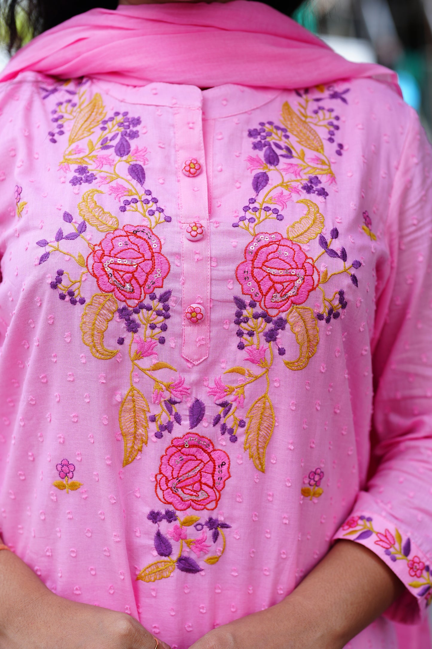 Pink Mul Mul Cotton Straight Cut 3 Piece Set