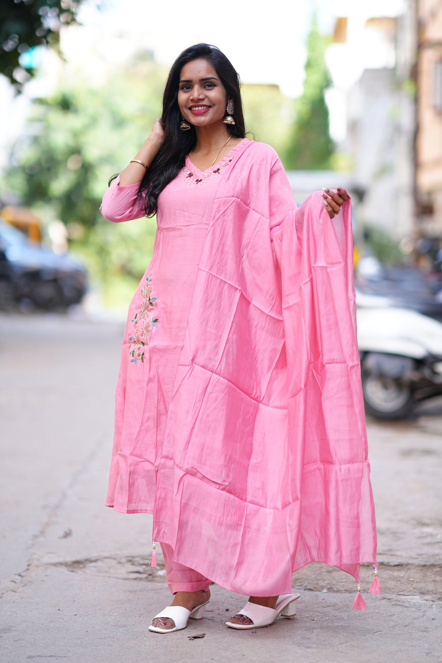 Pink Color Mul chandher Designer 3 Piece Set