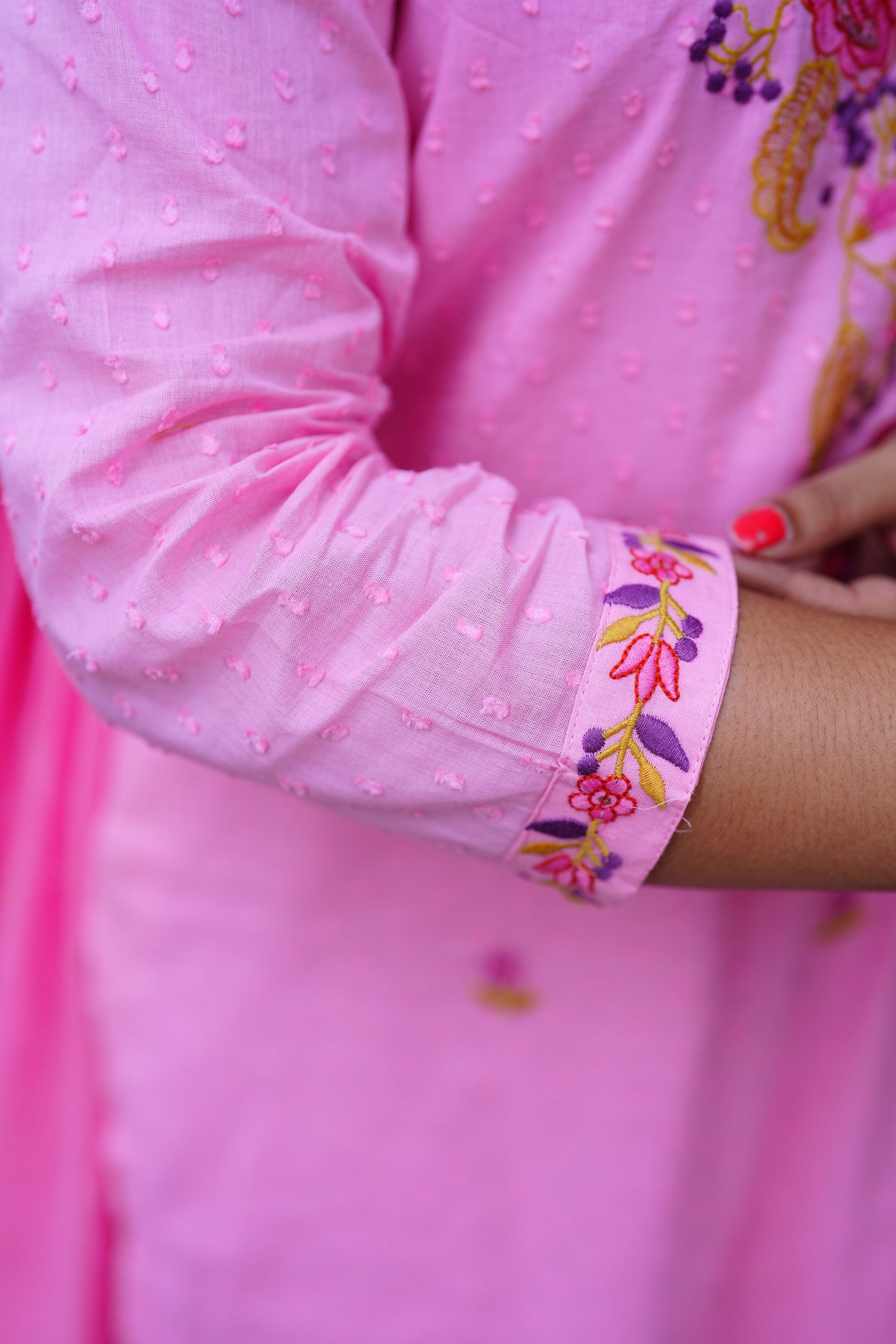 Pink Mul Mul Cotton Straight Cut 3 Piece Set