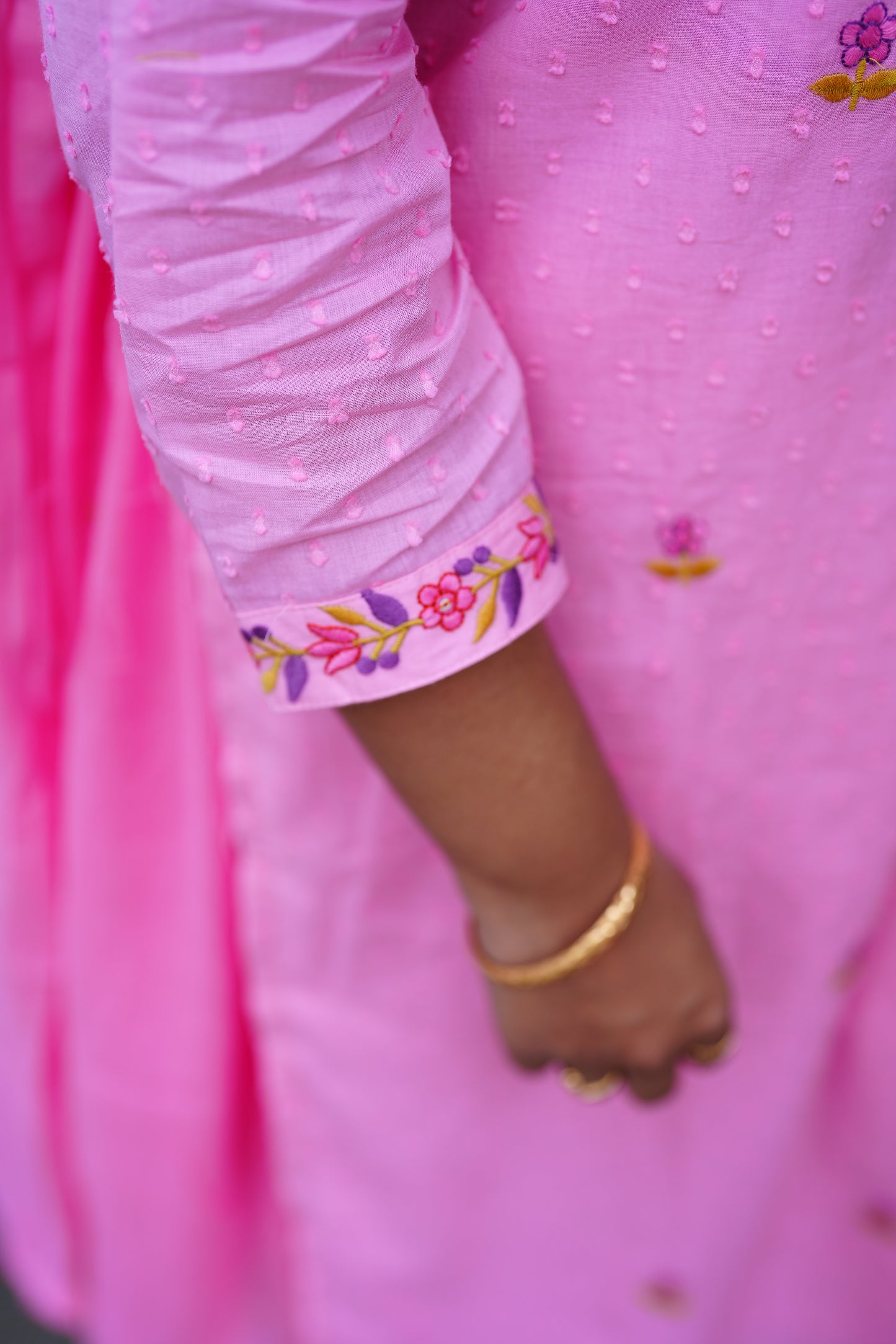 Pink Mul Mul Cotton Straight Cut 3 Piece Set