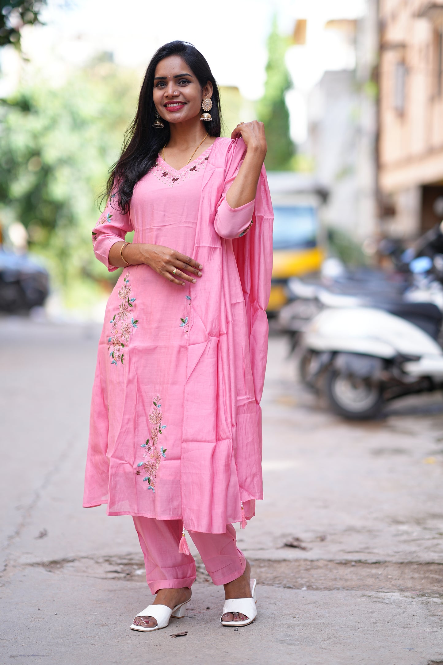 Pink Color Mul chandher Designer 3 Piece Set