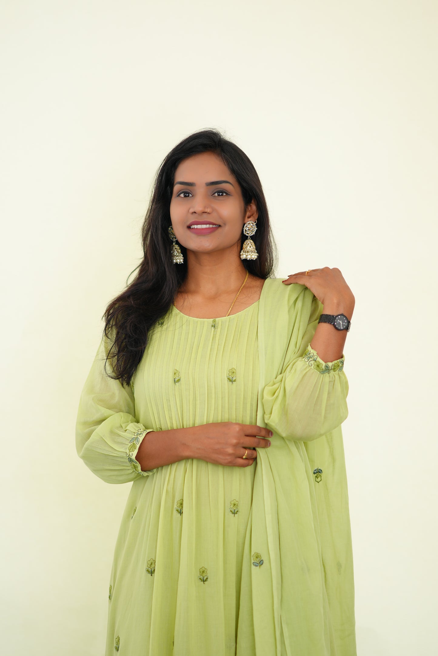 Pista Green Color Mul Cotton 3 Piece Set With Embroidery Work and Complete Lining