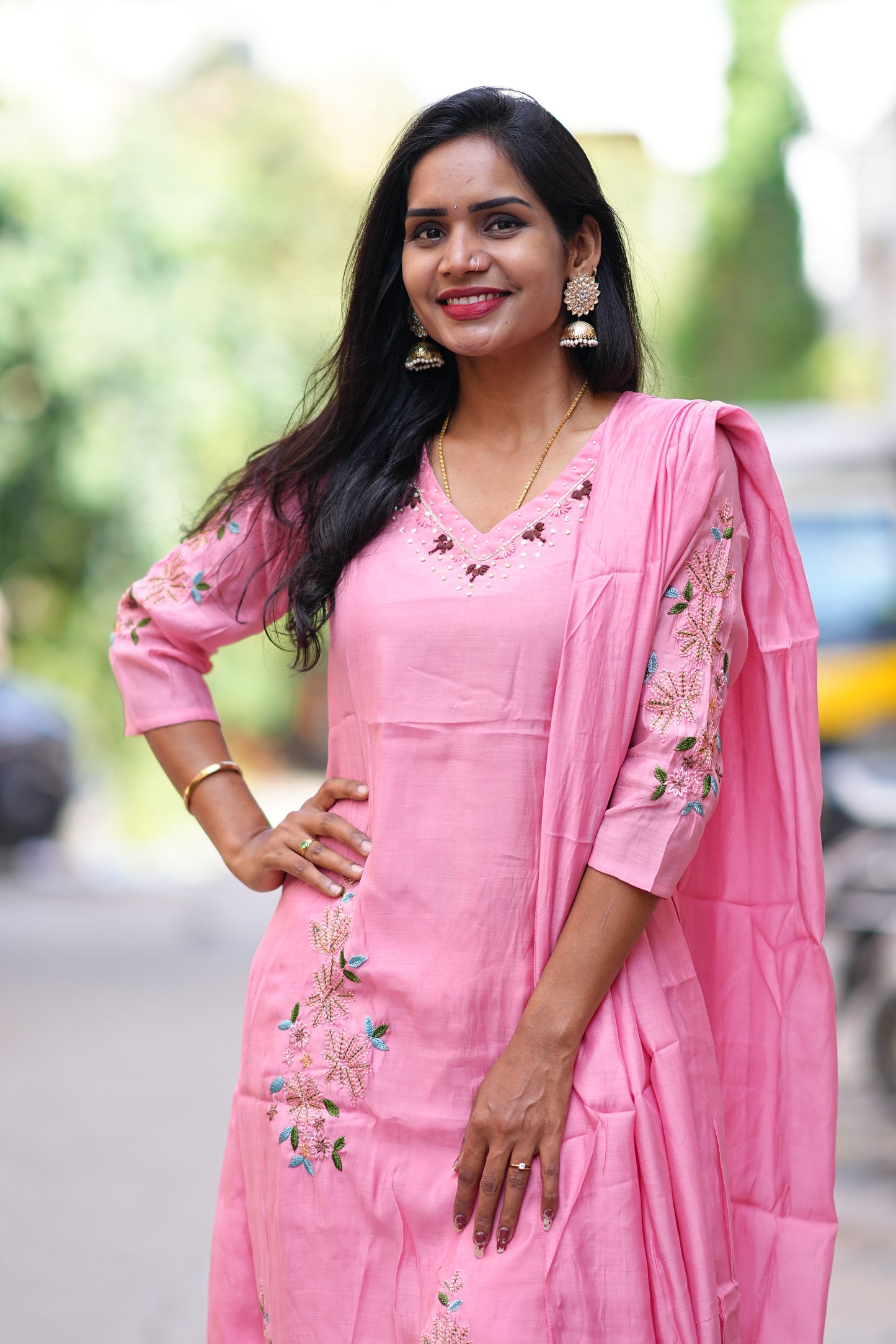 Pink Color Mul chandher Designer 3 Piece Set