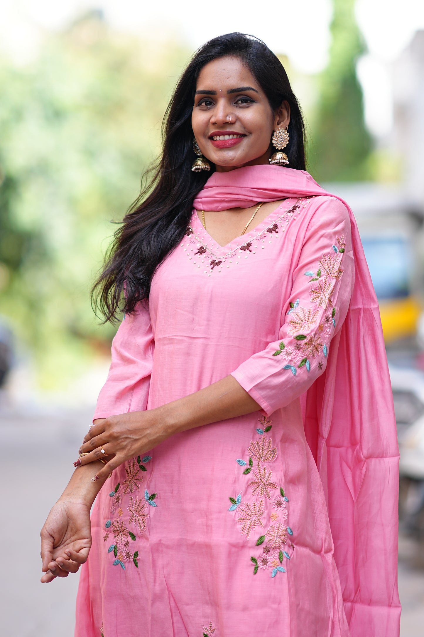 Pink Color Mul chandher Designer 3 Piece Set