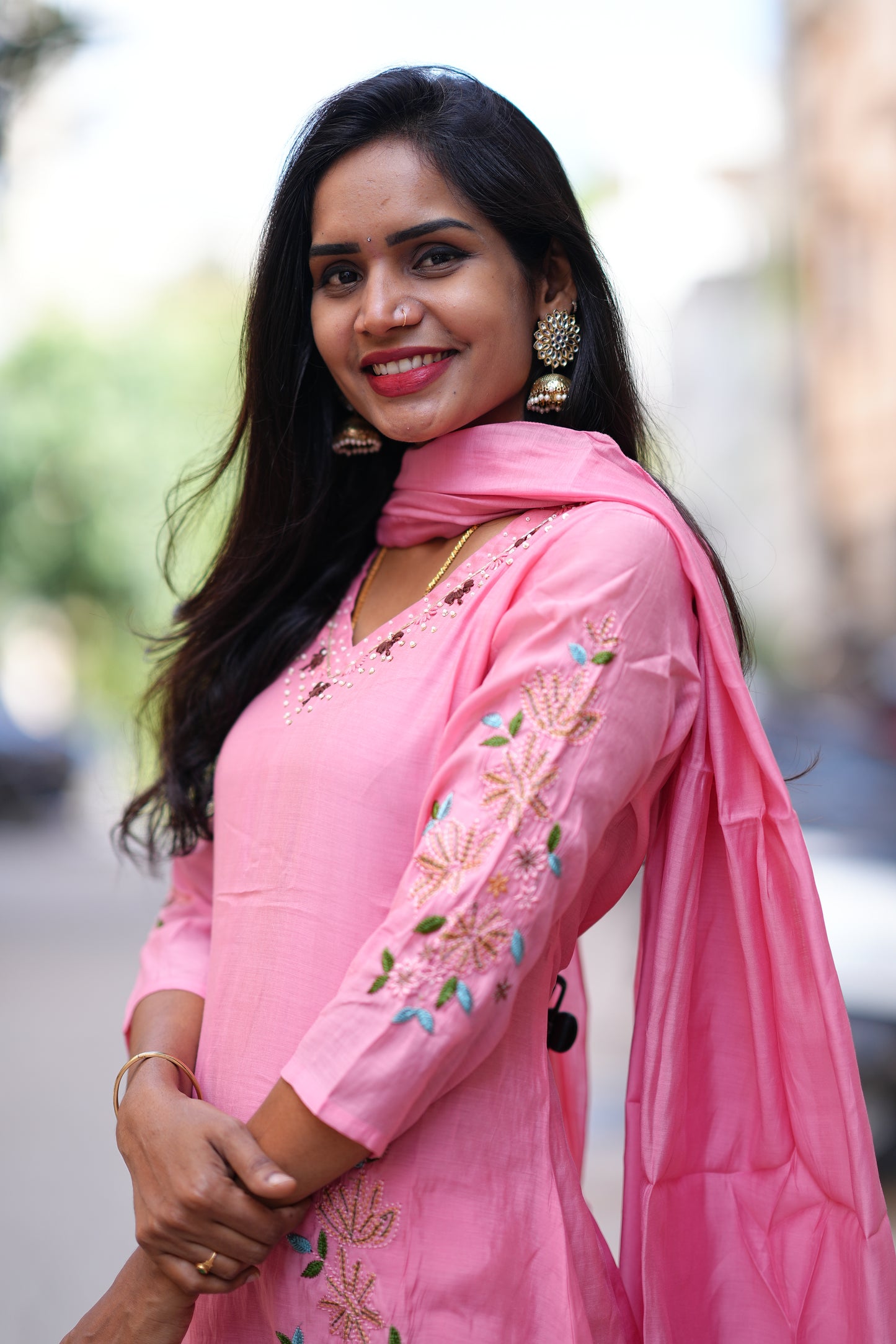 Pink Color Mul chandher Designer 3 Piece Set